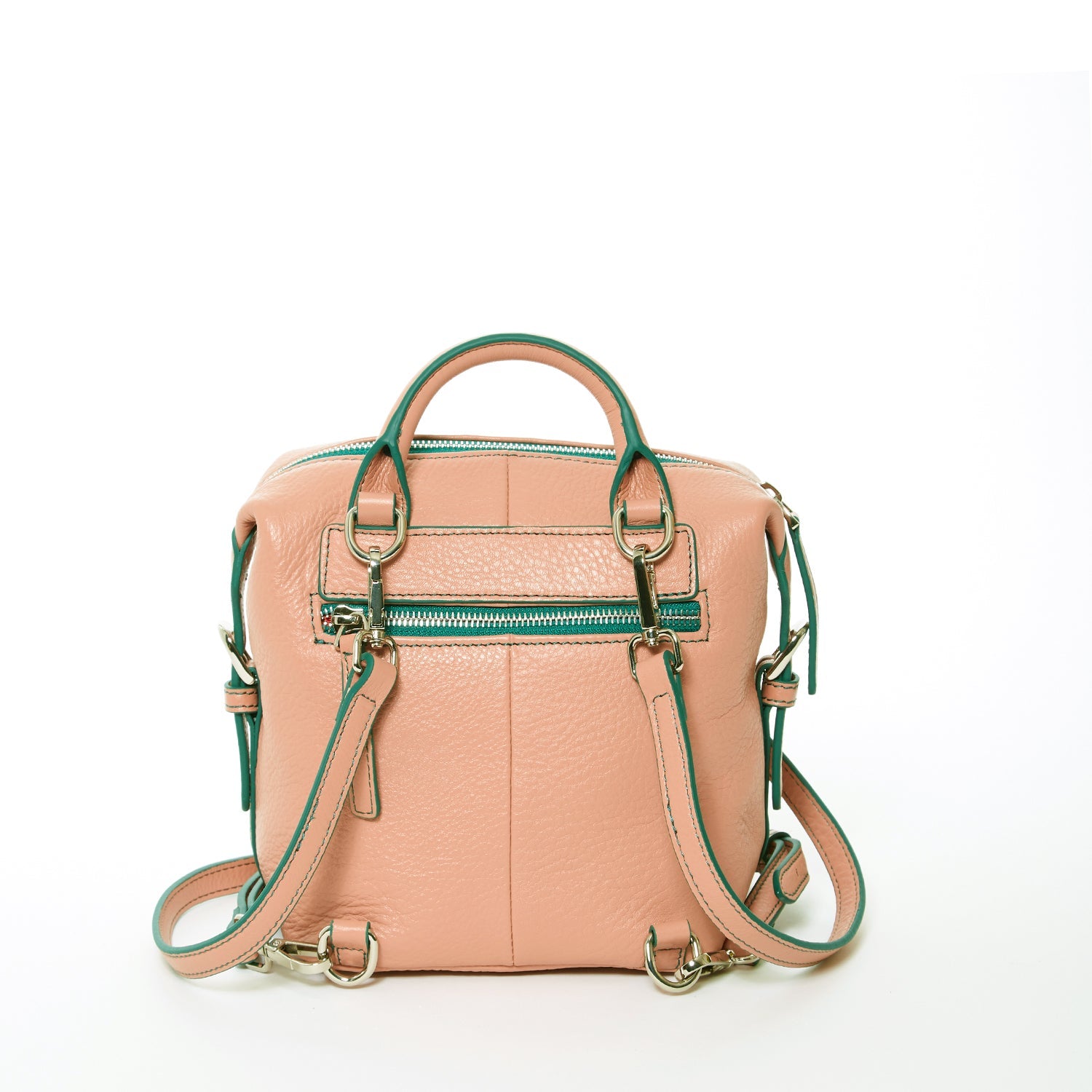 Pink Leather Backpack Purse for Women Convertible Crossbody Bag Medium Size with Front and Back Pockets - RoshelLuxe.com