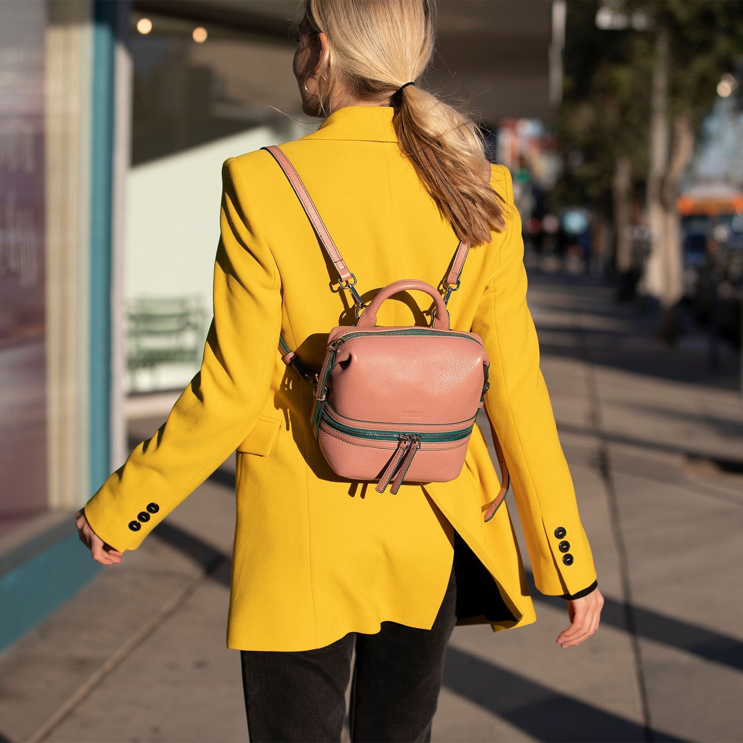 Pink Leather Backpack Purse for Women Convertible Crossbody Bag Medium Size with Front and Back Pockets - RoshelLuxe.com