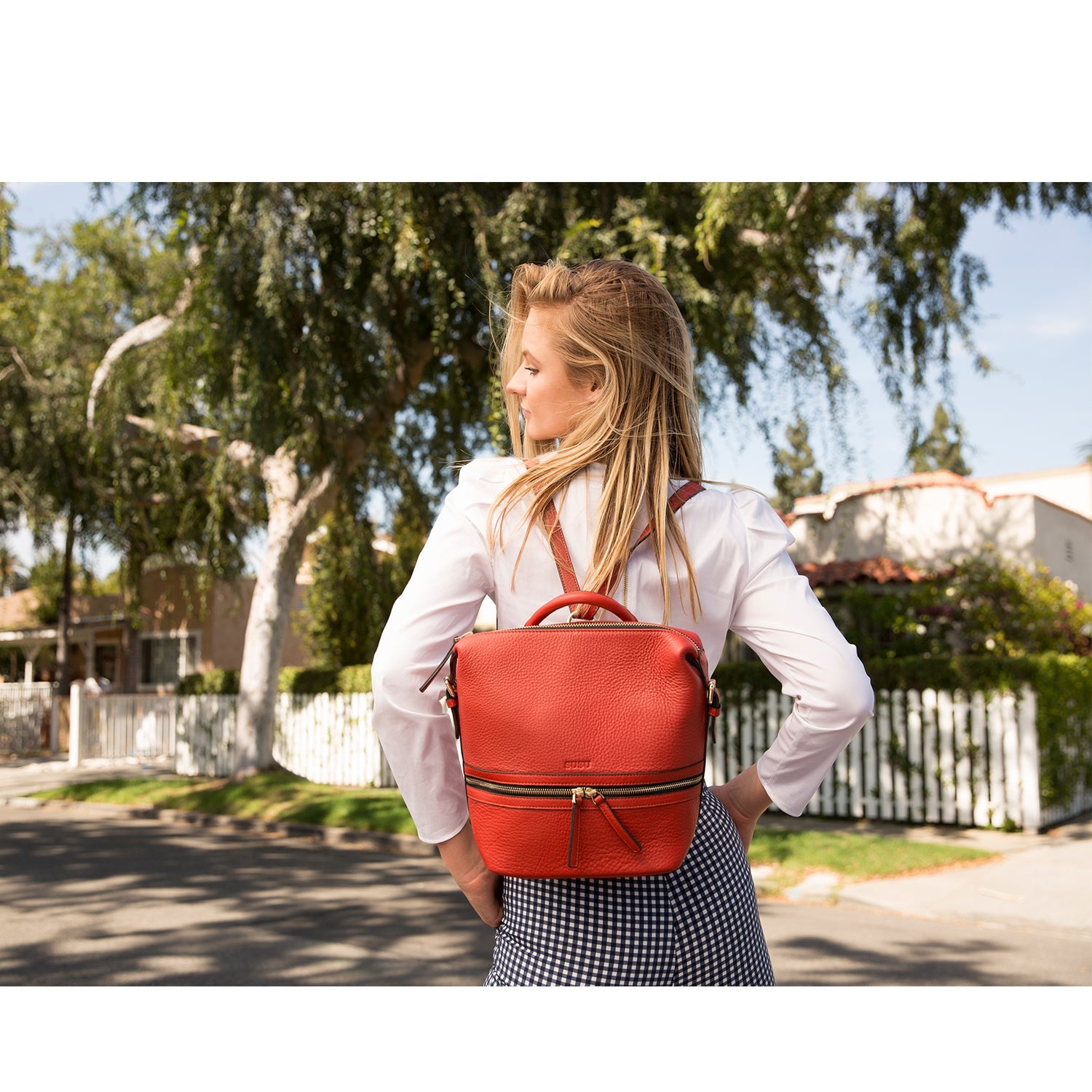 Red Leather Backpack Purse Convertible Crossbody Bag - RoshelLuxe.com