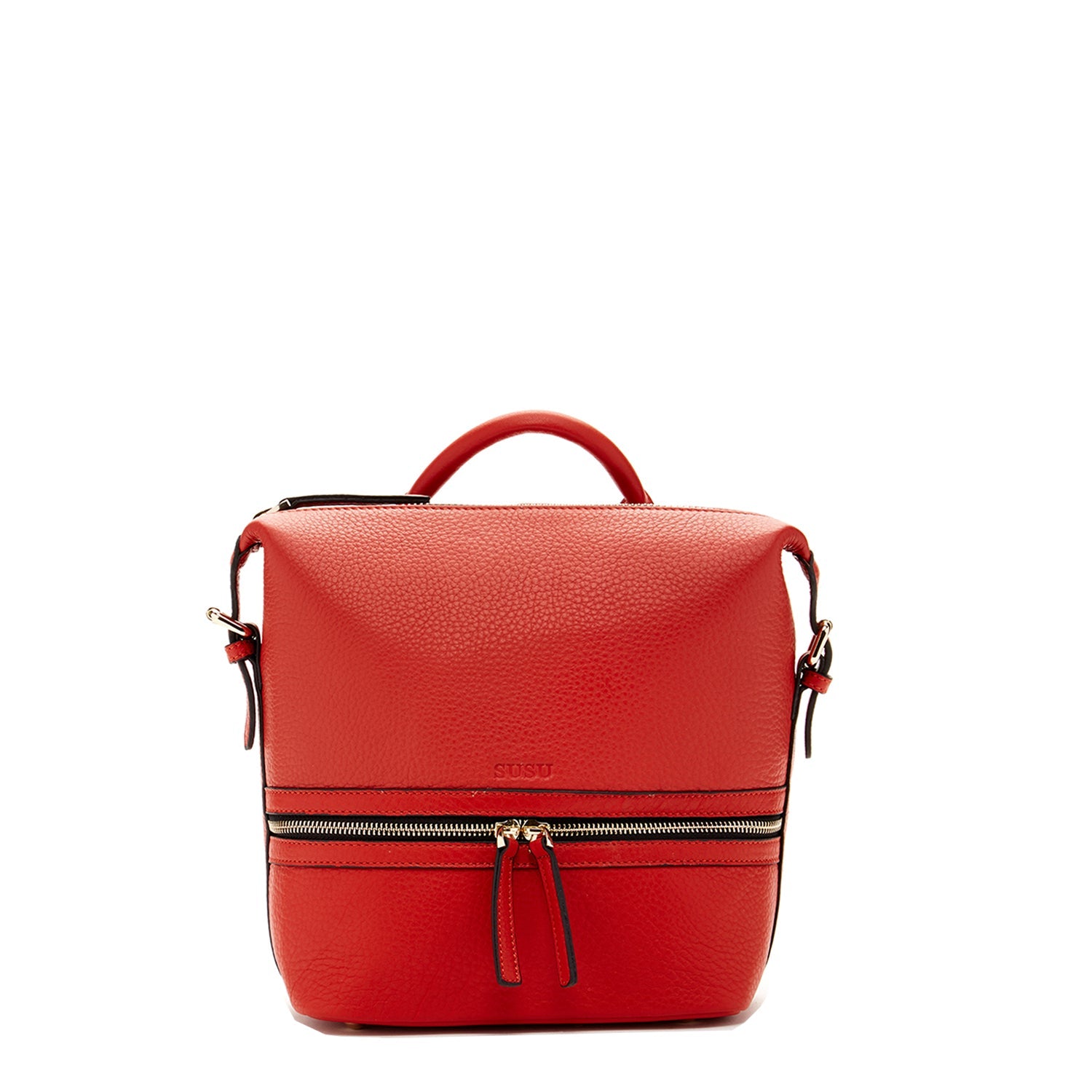 Red Leather Backpack Purse Convertible Crossbody Bag - RoshelLuxe.com