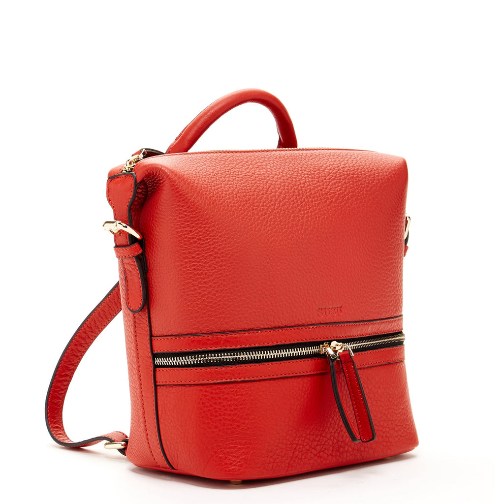 Red Leather Backpack Purse Convertible Crossbody Bag