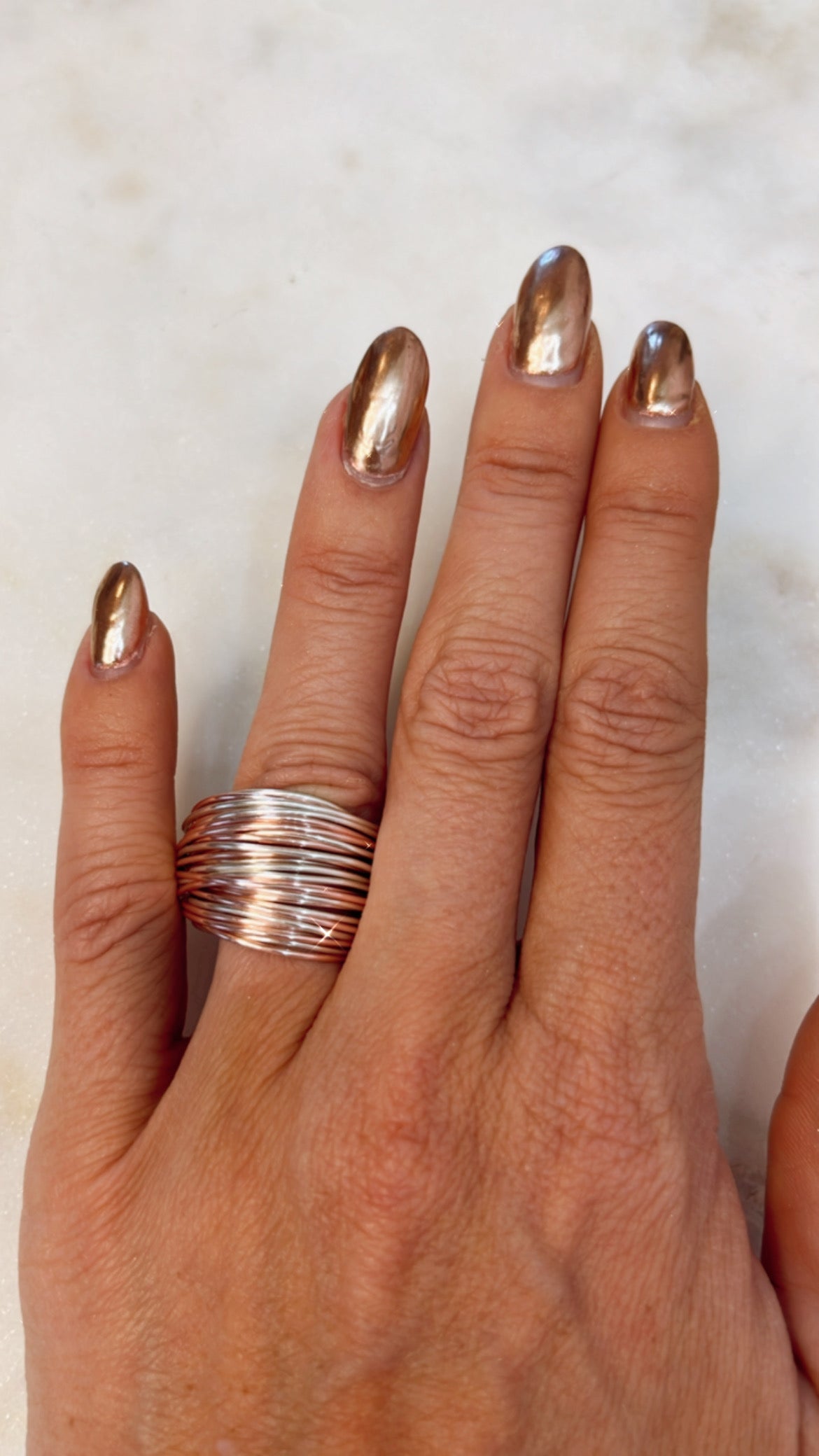 Rose gold and silver wire wrap crystal ring for women - RoshelLuxe.com