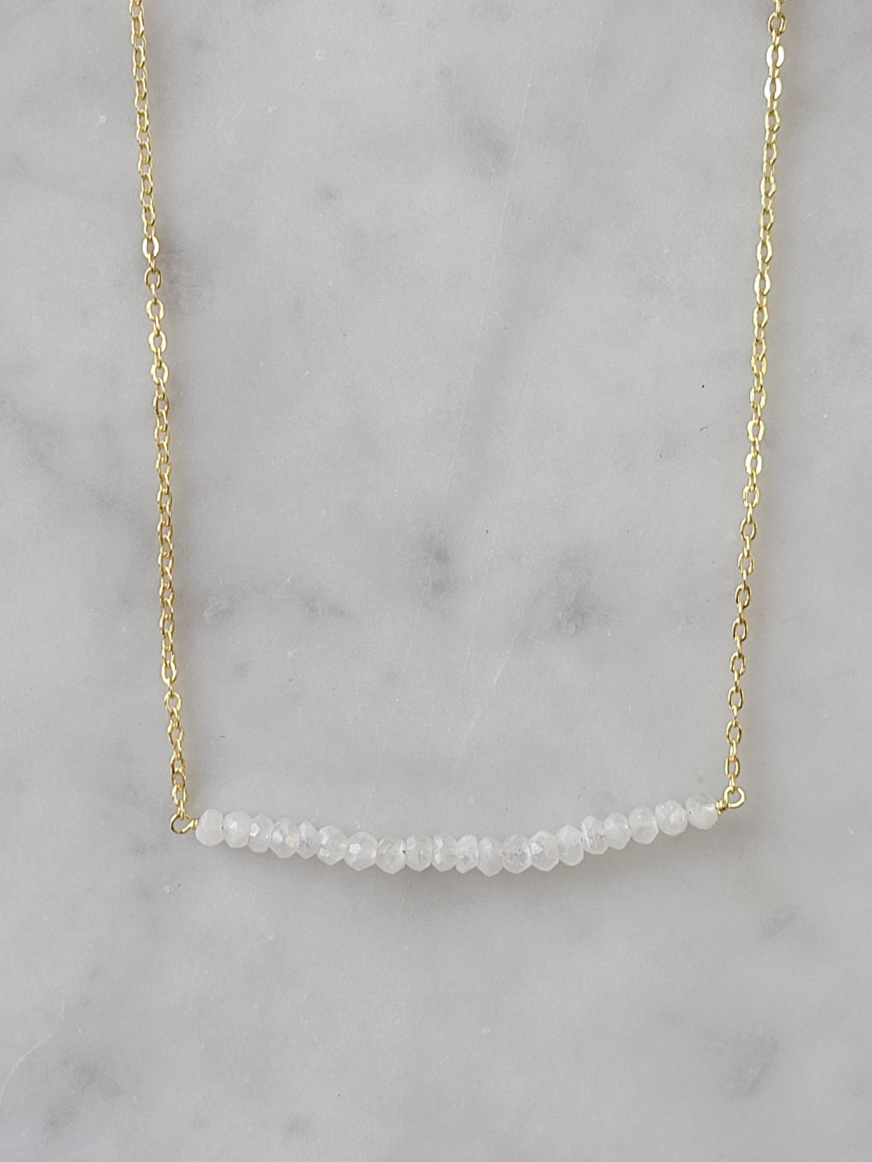 Moonstone bar necklace minimalist jewelry - RoshelLuxe.com