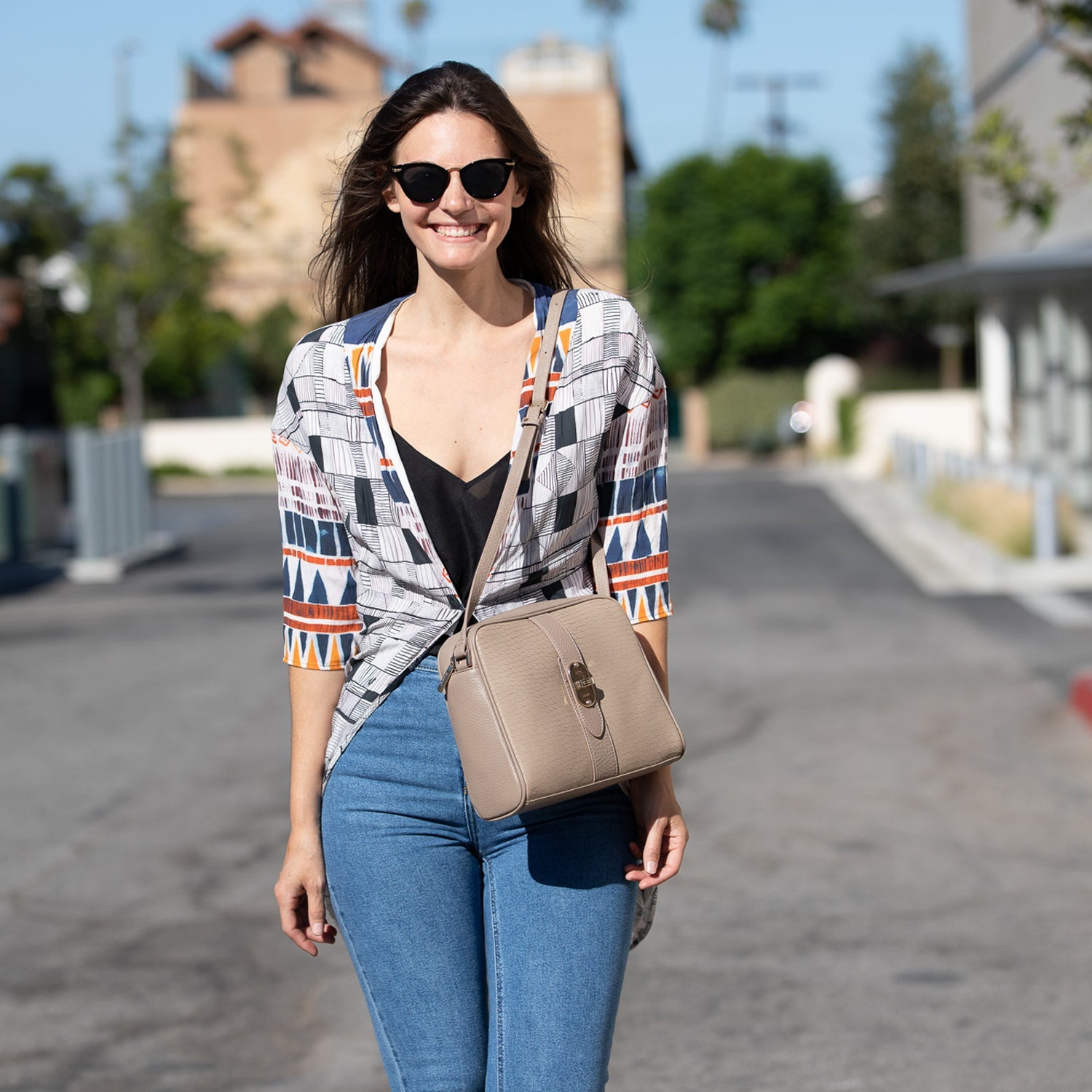 Leather Crossbody Bag for Women Medium Size Beige Purse