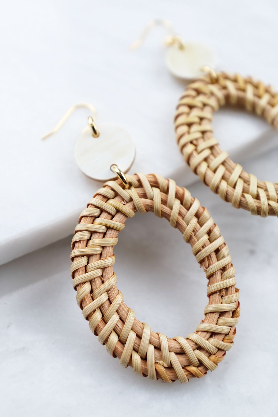 Bien 16K Gold-Plated Brass Buffalo Horn & Rattan Oval Statement Earrings - RoshelLuxe.com