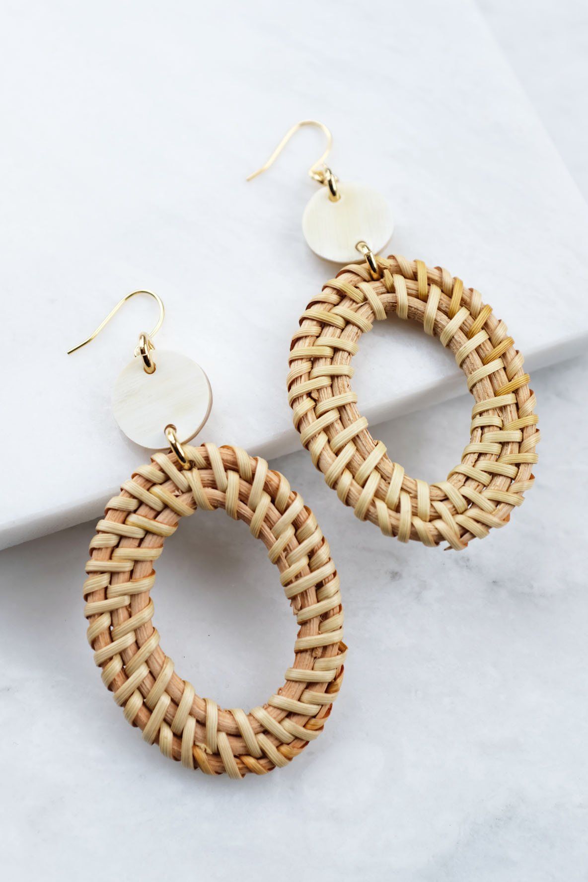 Bien 16K Gold-Plated Brass Buffalo Horn & Rattan Oval Statement Earrings - RoshelLuxe.com