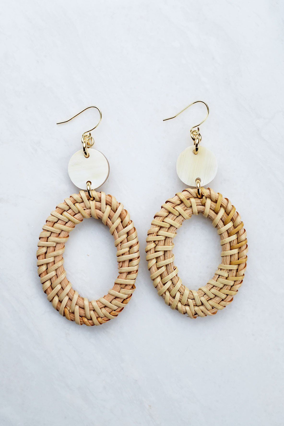 Bien 16K Gold-Plated Brass Buffalo Horn & Rattan Oval Statement Earrings - RoshelLuxe.com