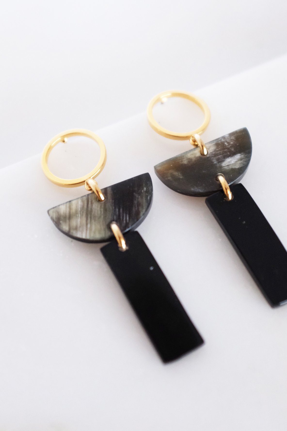 Con Dao II Geo Buffalo Horn Post Dangle Earrings - RoshelLuxe.com