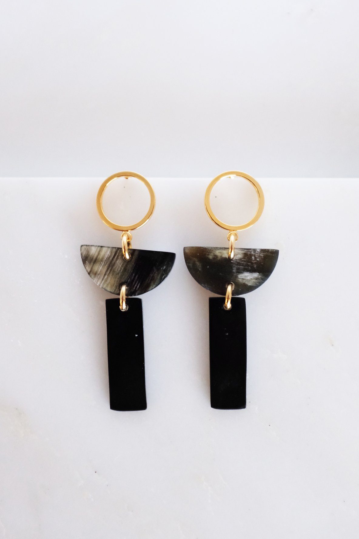 Con Dao II Geo Buffalo Horn Post Dangle Earrings - RoshelLuxe.com