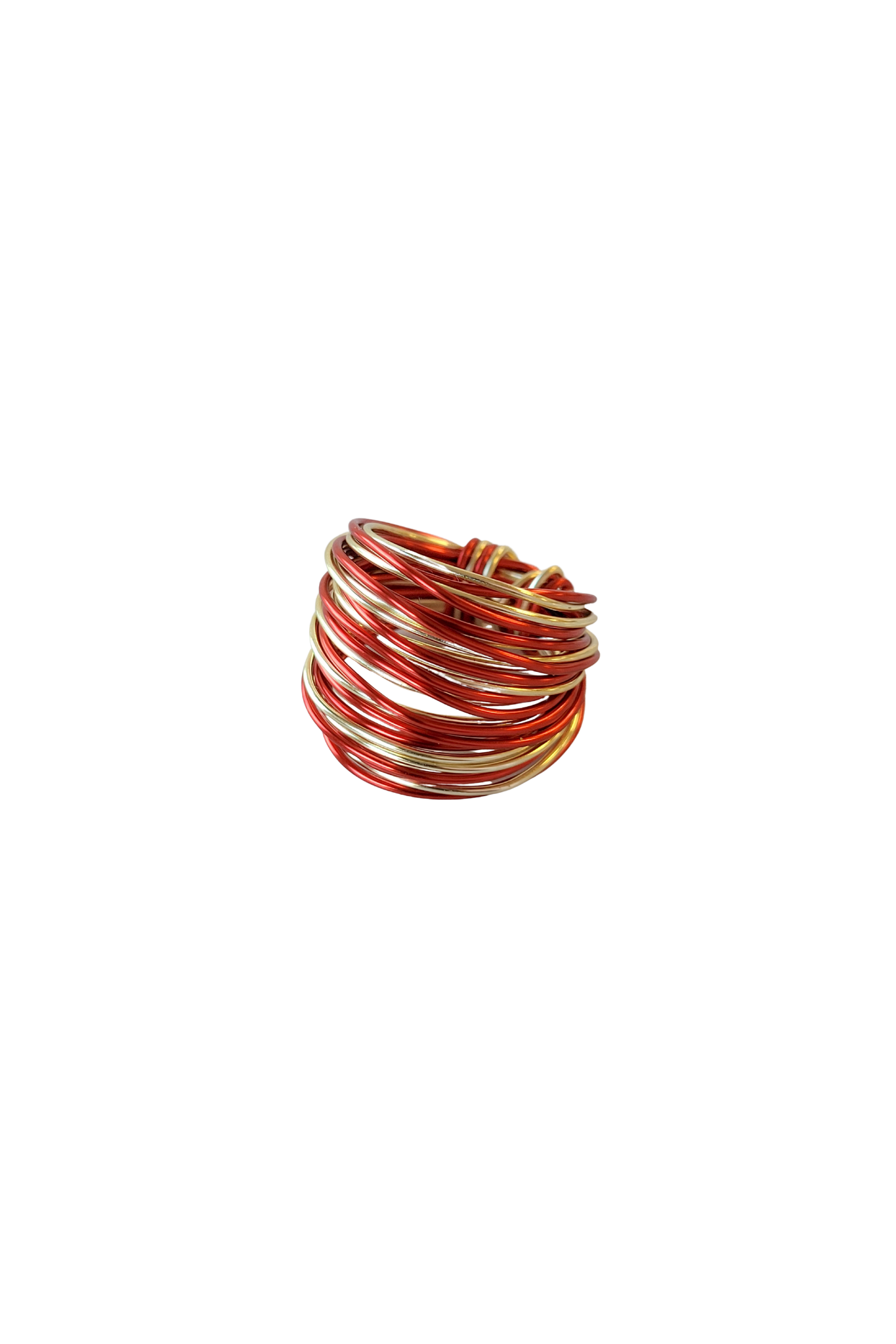 Red and gold crystal wire wrap ring handmade jewelry for women- RoshelLuxe.com