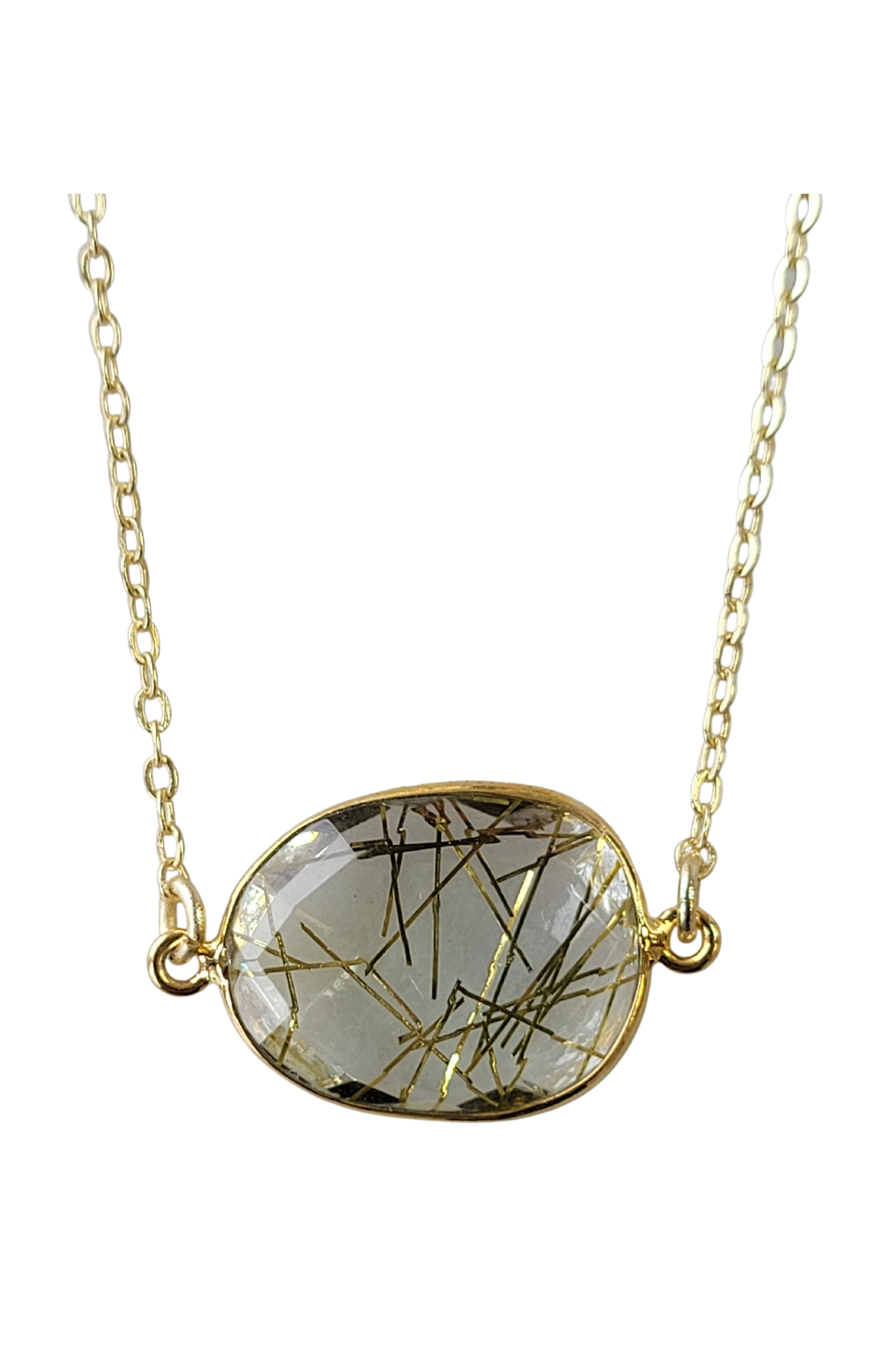 Gold rutilated quartz necklace handmade jewelry for women- RoshelLuxe.com