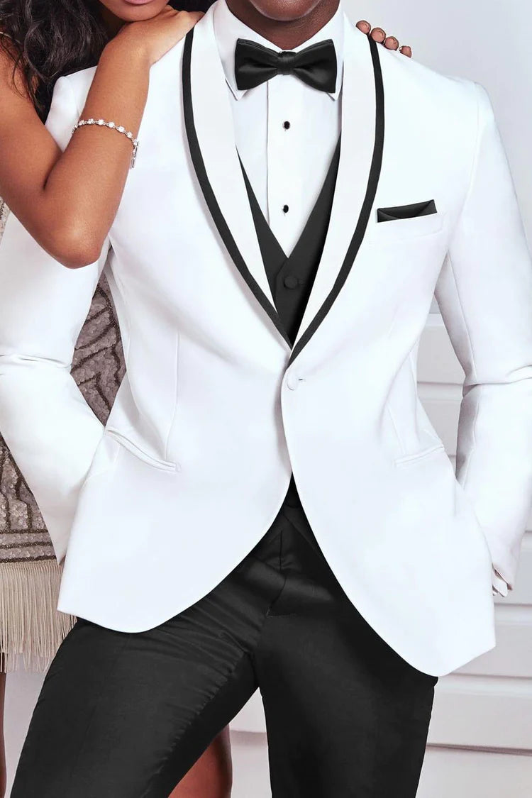 "Xavier" White Tuxedo Jacket - RoshelLuxe.com