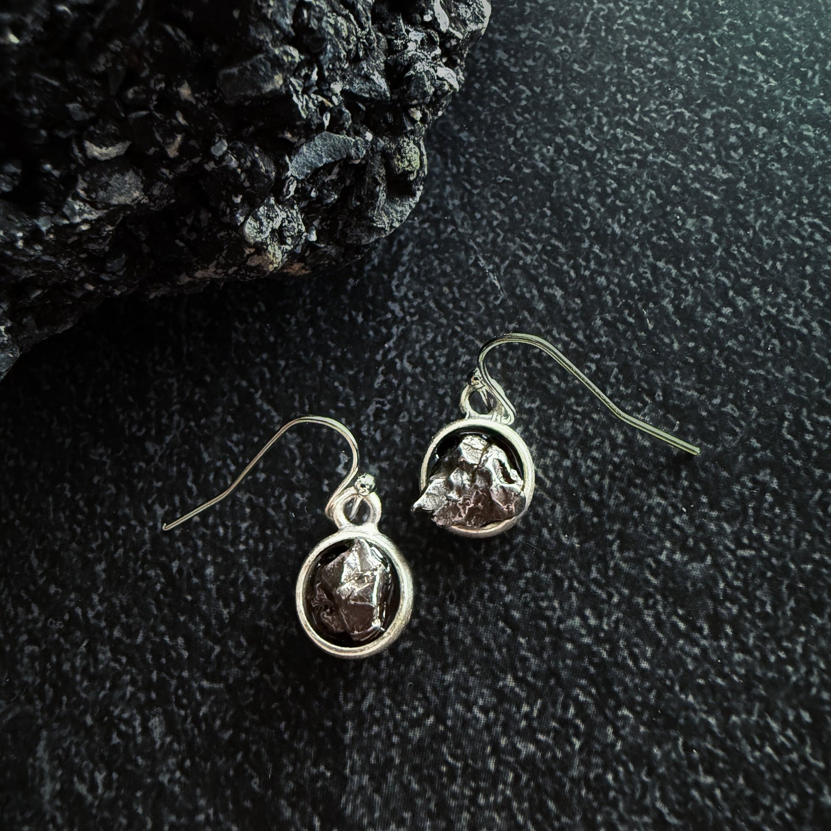 Small Round Raw Meteorite Dangle or Stud Earrings - RoshelLuxe.com