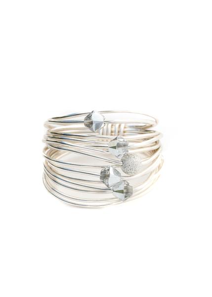 Grey Swarovski crystal wire wrap ring for women - RoshelLuxe.com