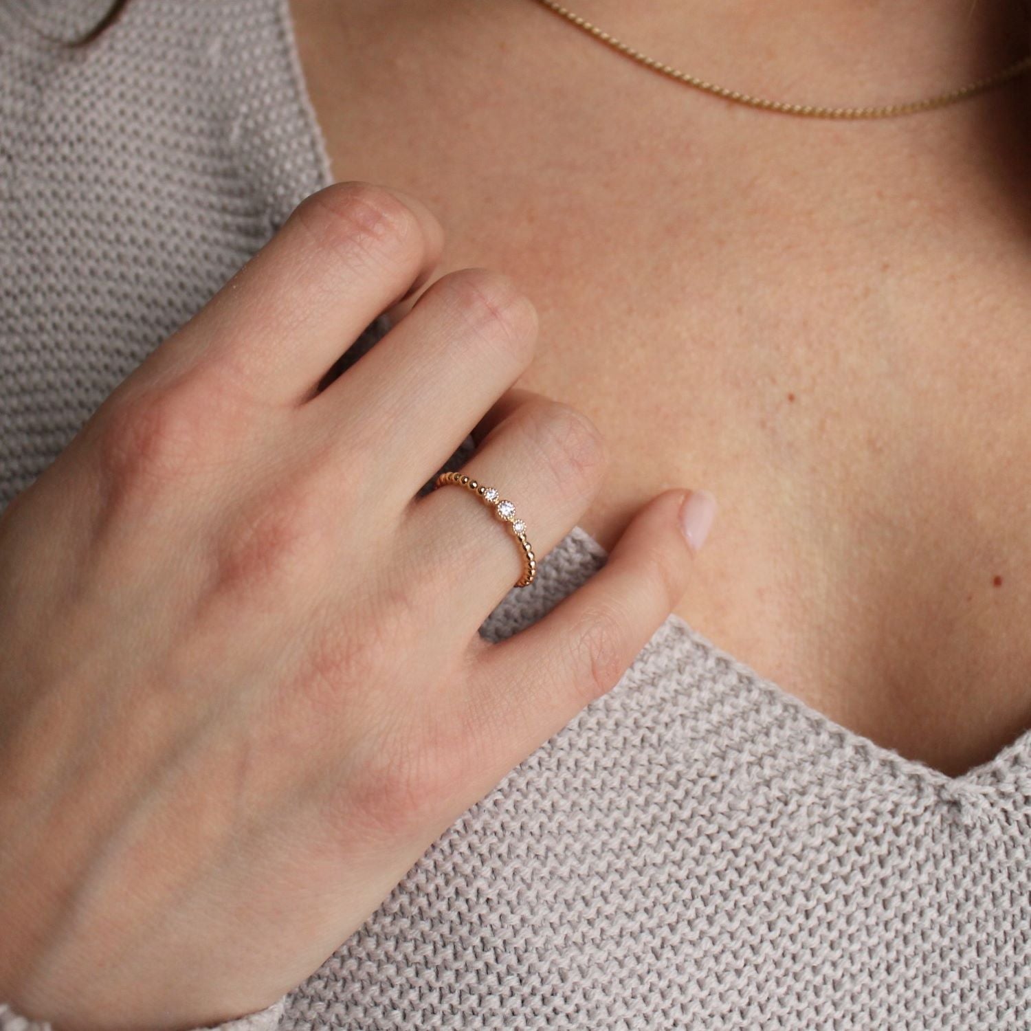 Forever diamond beaded ring handmade jewelry for women- RoshelLuxe.com