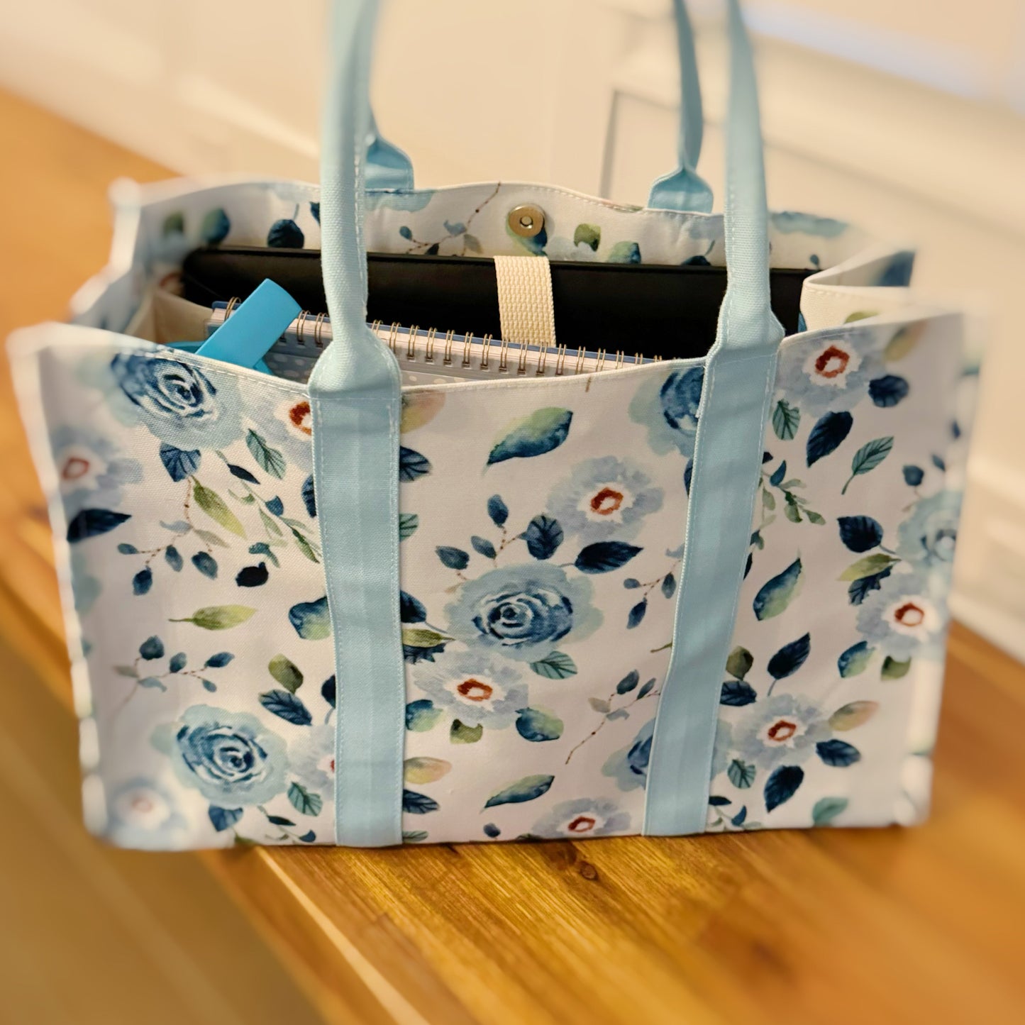 Bloom Blue Floral Couture Tote - RoshelLuxe.com