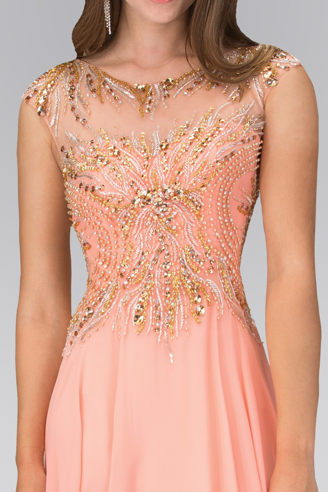 Floor Length Dress with Sheer Back and Bead Embellished Bodice - RoshelLuxe.com