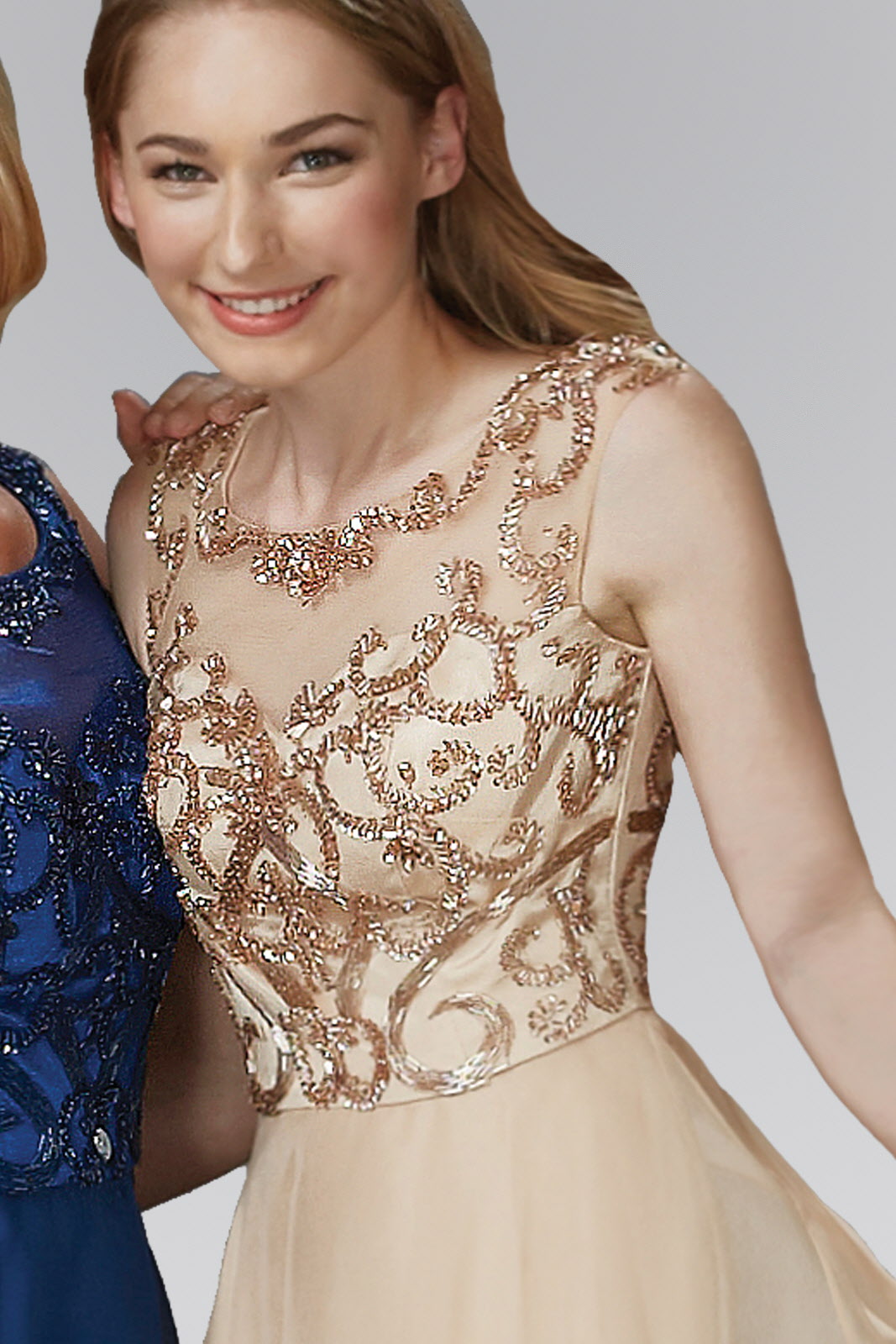 Chiffon Long Dress with Beaded Bodice - RoshelLuxe.com
