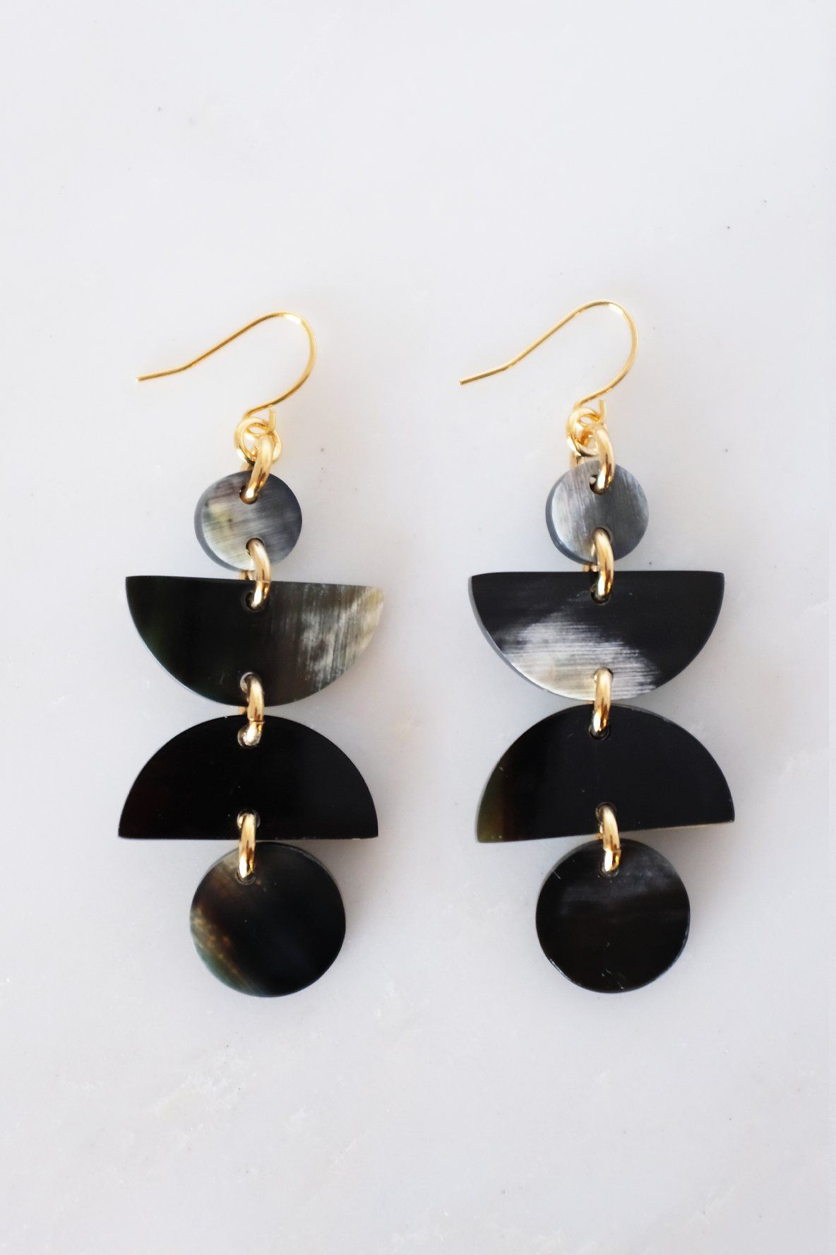 Ha Giang Geometric Buffalo Horn Dangle Earrings - RoshelLuxe.com
