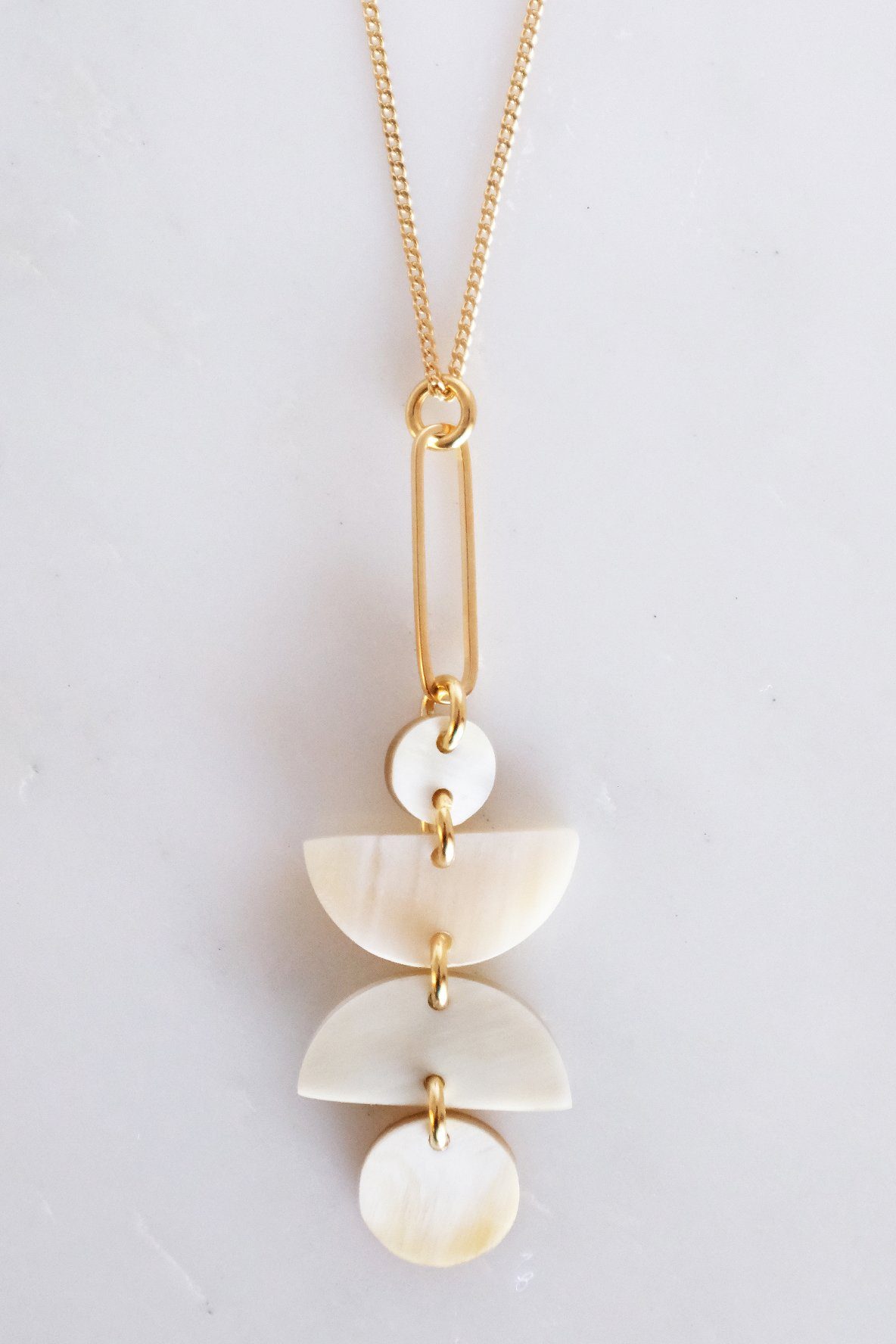 Ha Giang Geometric Buffalo Horn Long Pendant Necklace - RoshelLuxe.com