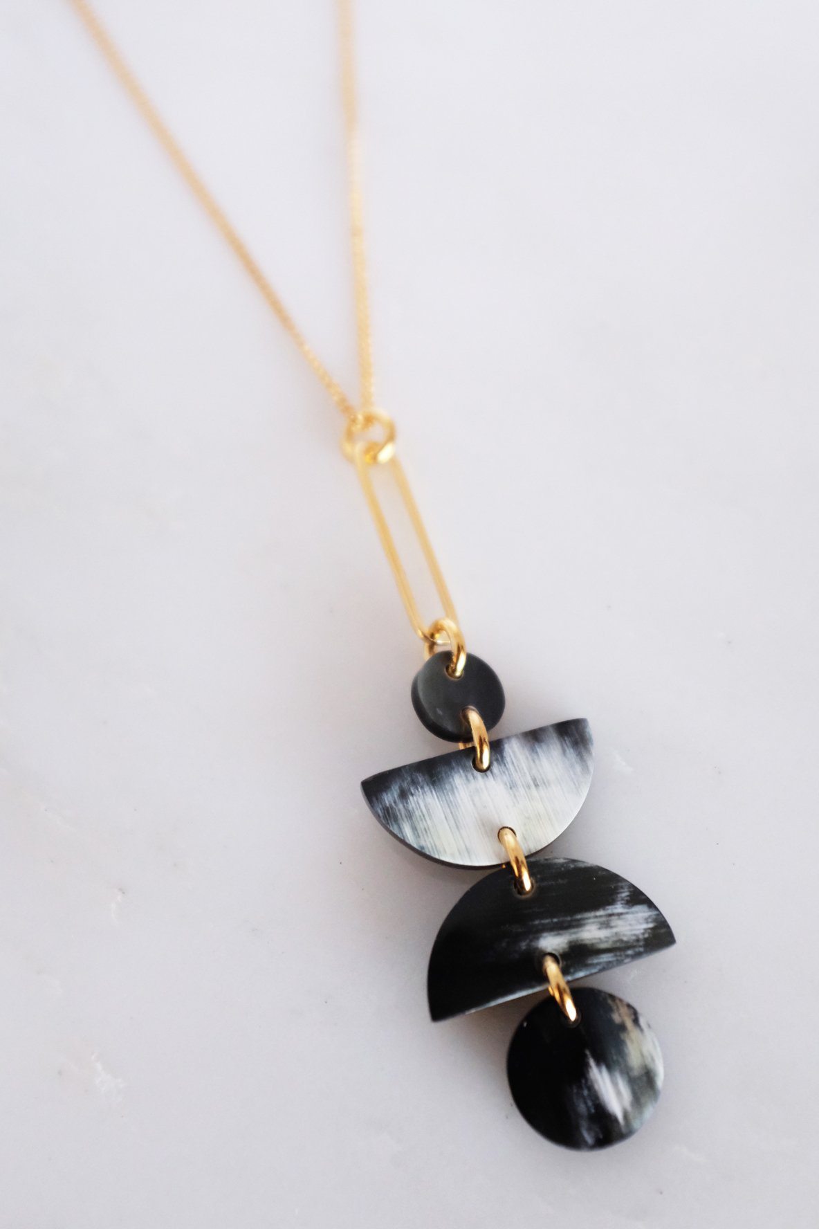 Ha Giang Geometric Buffalo Horn Long Pendant Necklace - RoshelLuxe.com