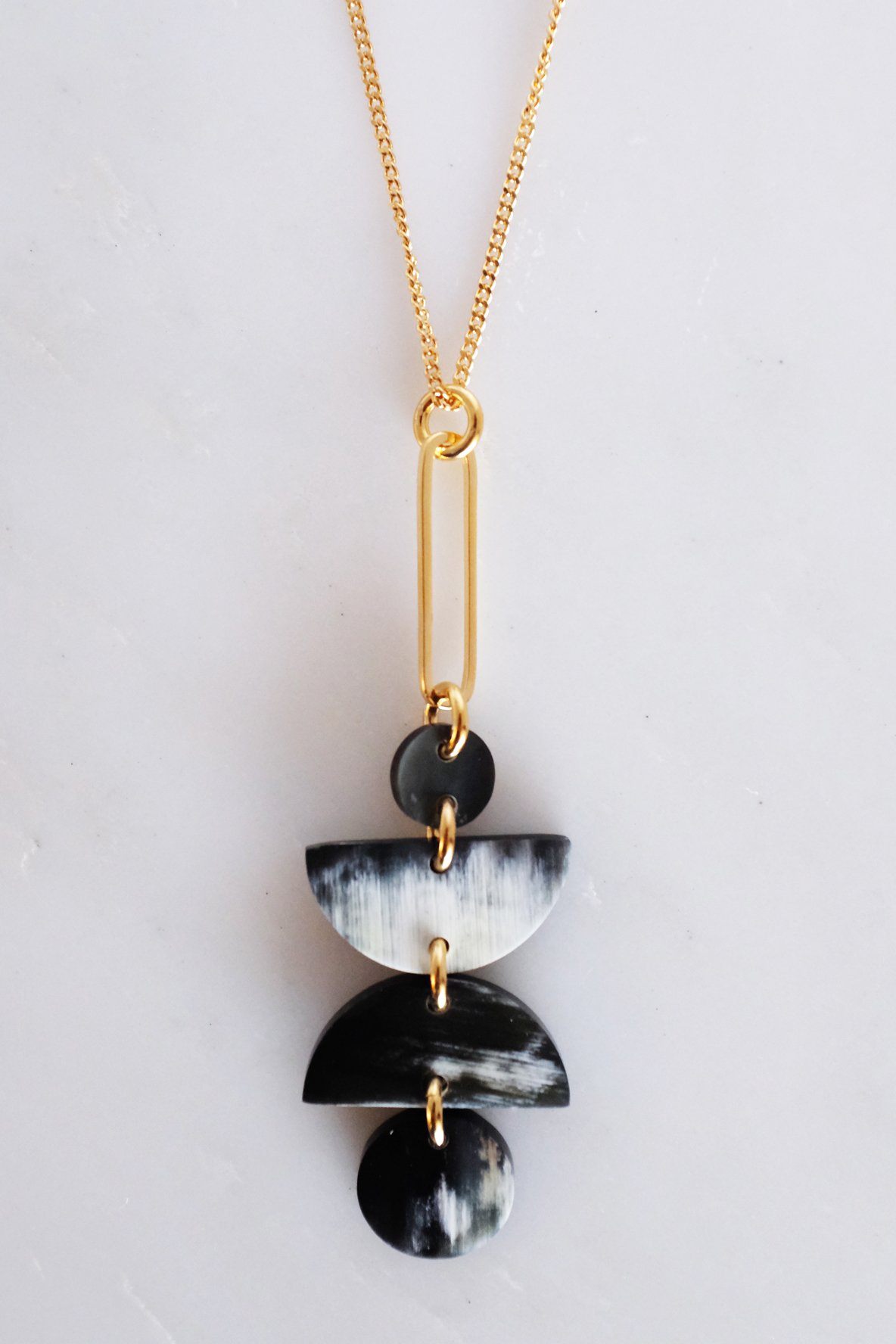 Ha Giang Geometric Buffalo Horn Long Pendant Necklace - RoshelLuxe.com
