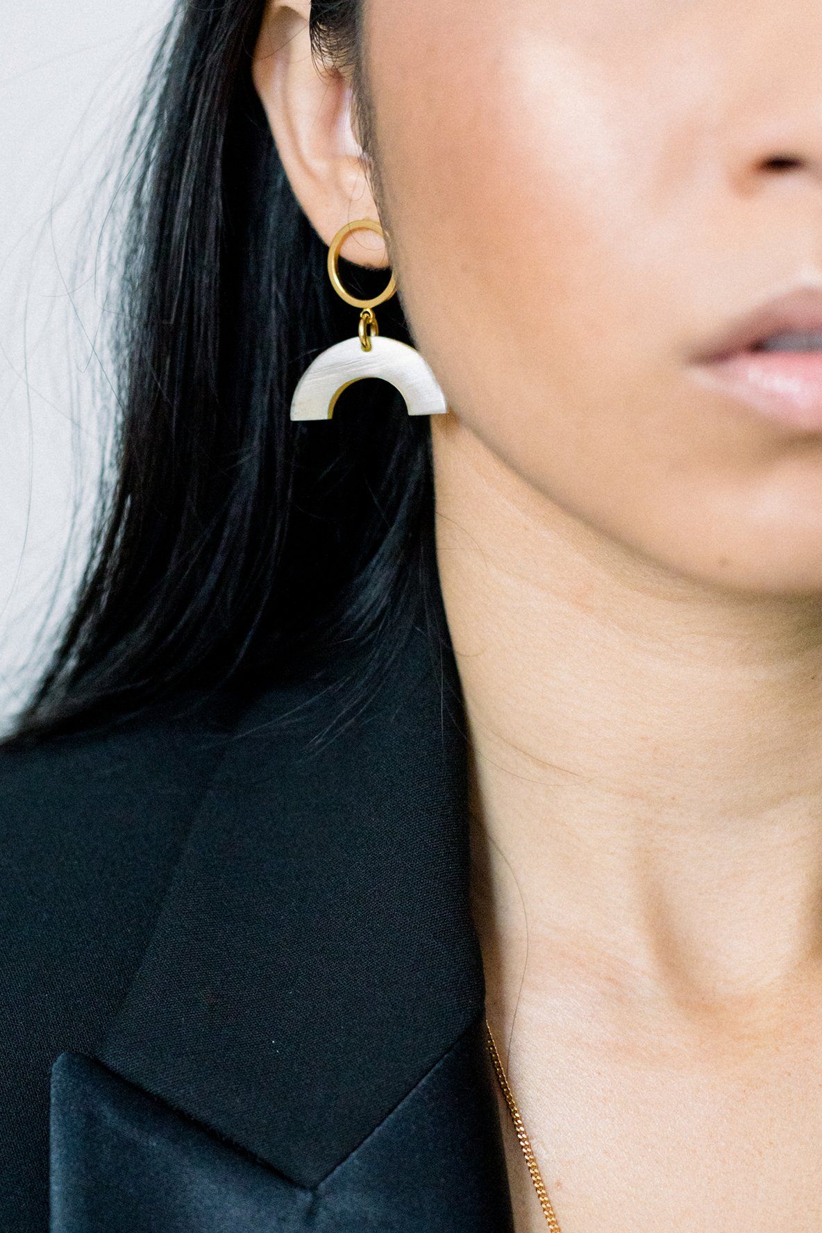 Hanh Tinh Geo Icon Buffalo Horn Post Earrings - RoshelLuxe.com