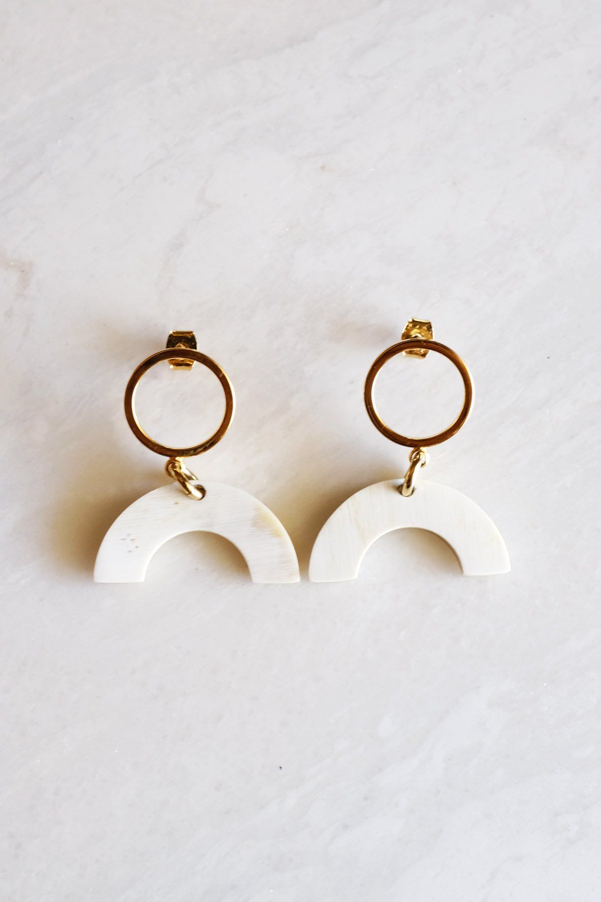 Hanh Tinh Geo Icon Buffalo Horn Post Earrings - RoshelLuxe.com