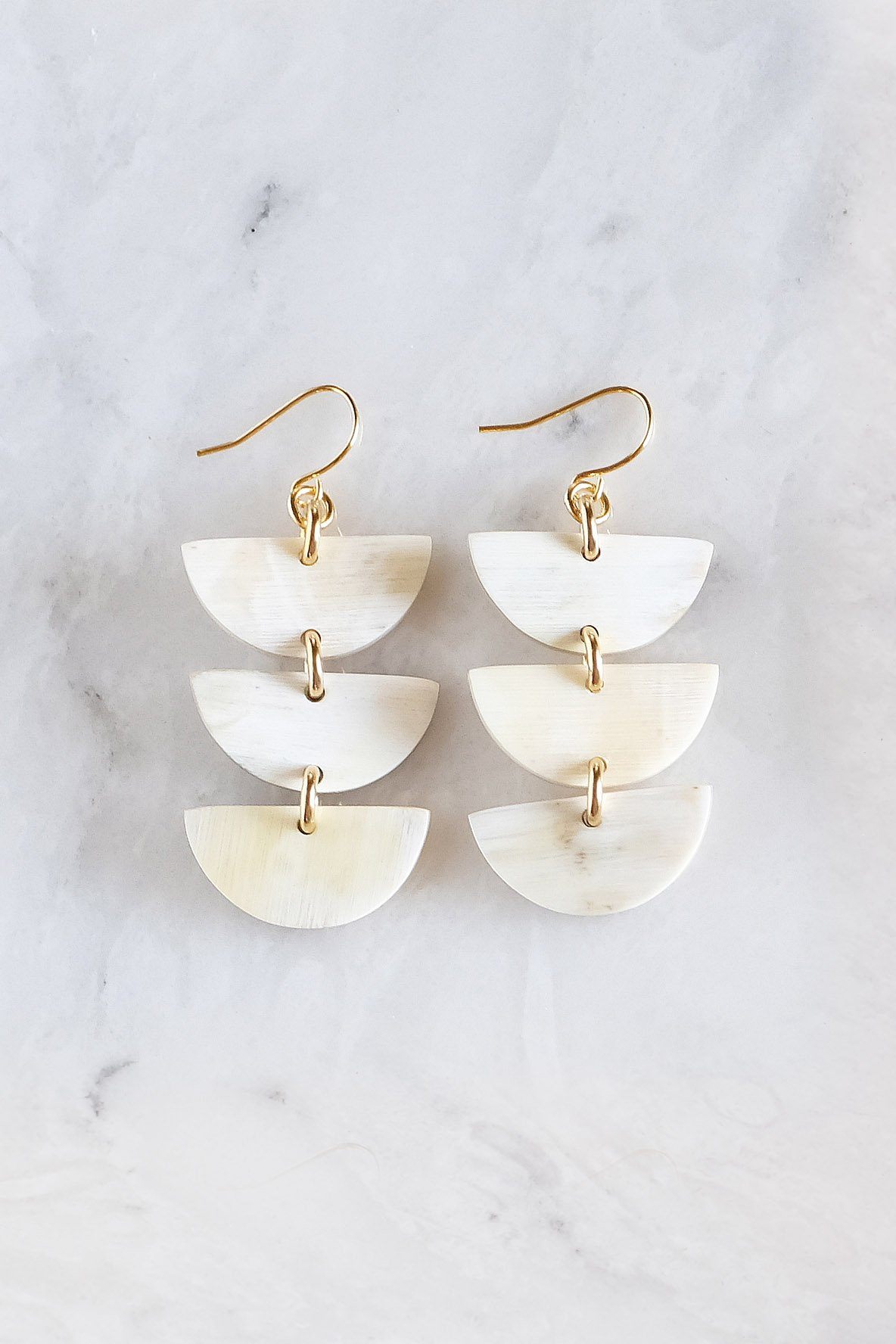 Hanoi Triple Crescent Buffalo Horn Earrings - RoshelLuxe.com