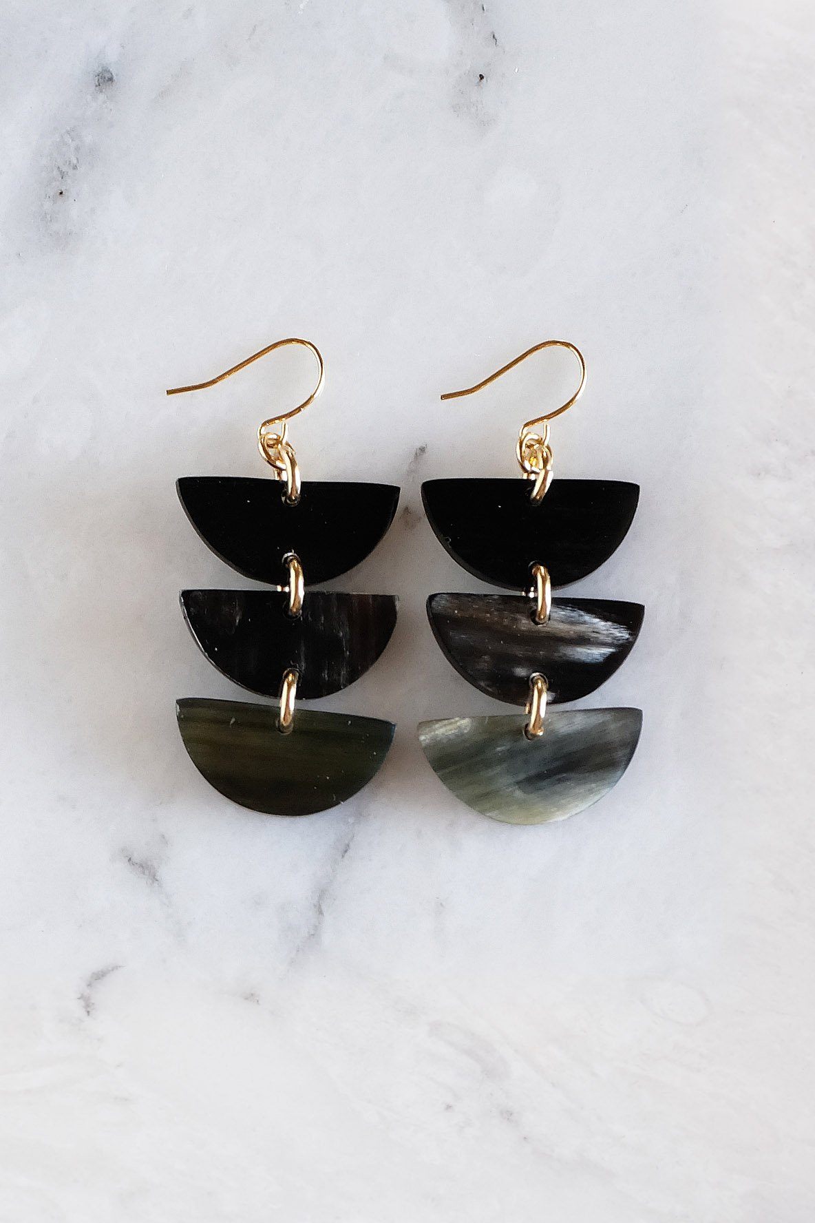 Hanoi Triple Crescent Buffalo Horn Earrings - RoshelLuxe.com