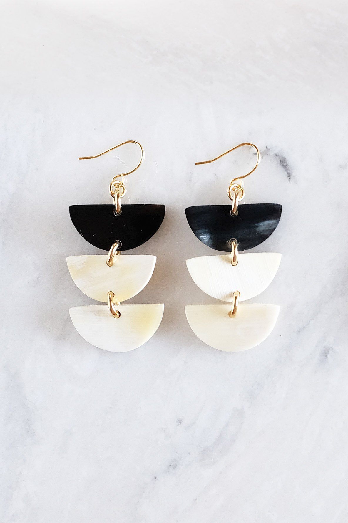 Hanoi Triple Crescent Buffalo Horn Earrings - RoshelLuxe.com