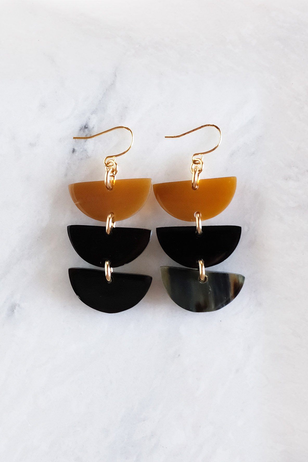 Hanoi Triple Crescent Buffalo Horn Earrings - RoshelLuxe.com
