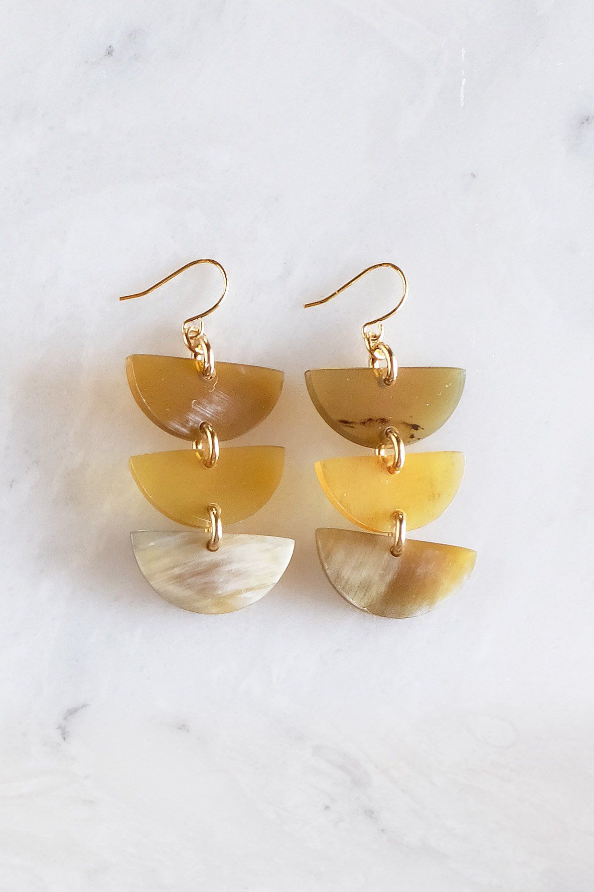 Hanoi Triple Crescent Buffalo Horn Earrings - RoshelLuxe.com
