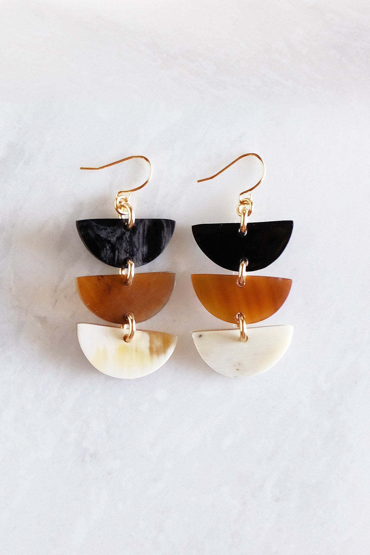 Hanoi Triple Crescent Buffalo Horn Earrings - RoshelLuxe.com