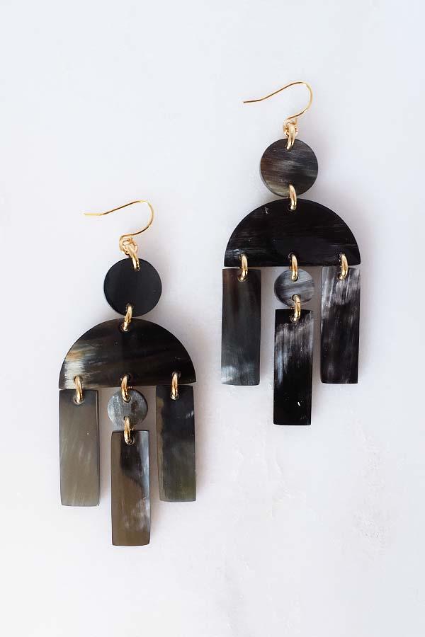 Hoang Hau Buffalo Horn Chandelier Statement Earrings - RoshelLuxe.com