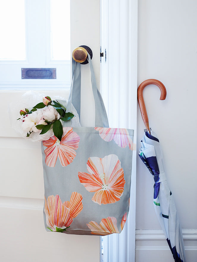 Tote Bag: Hibiscus on Grey - RoshelLuxe.com