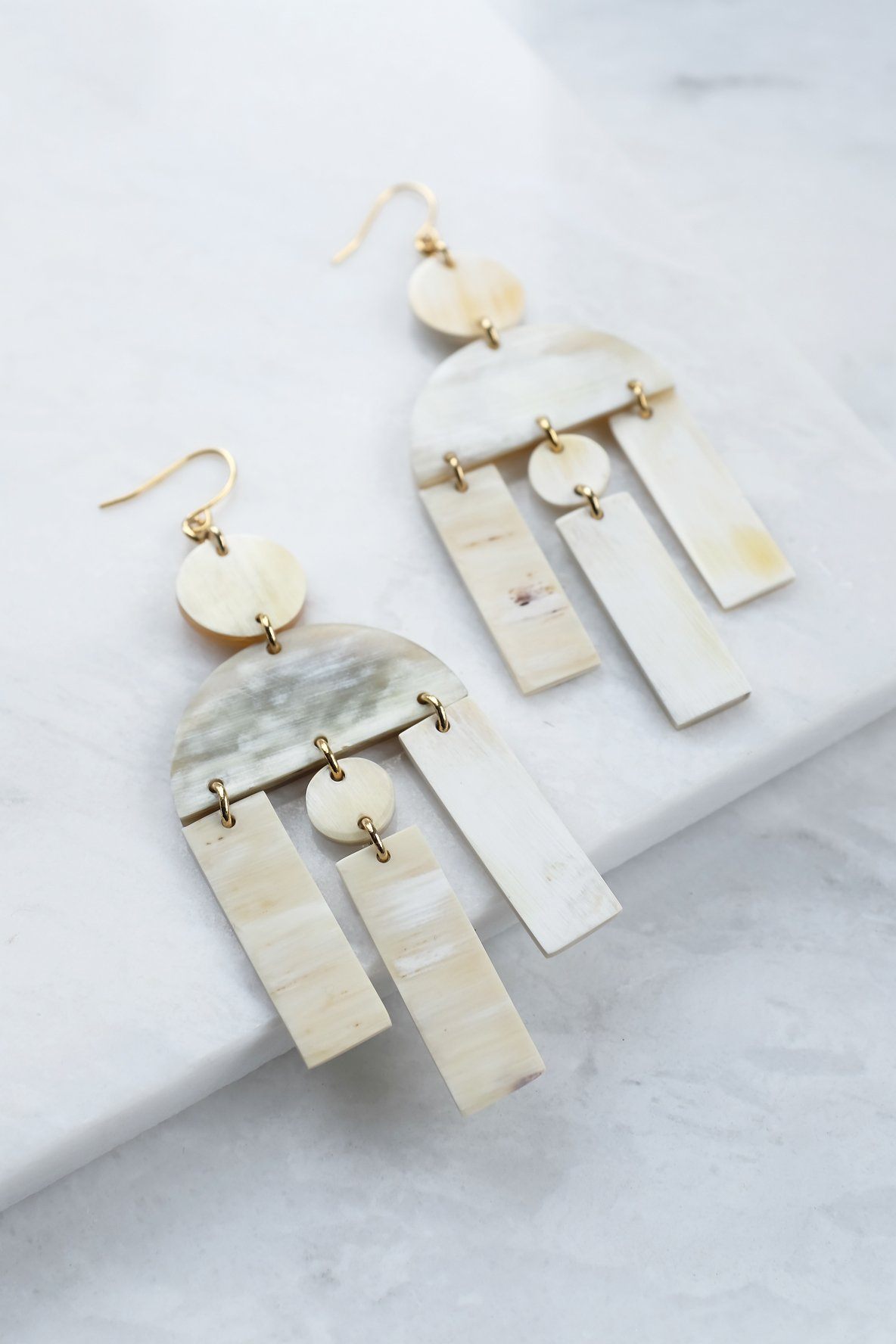 Hoang Hau Buffalo Horn Chandelier Statement Earrings - RoshelLuxe.com