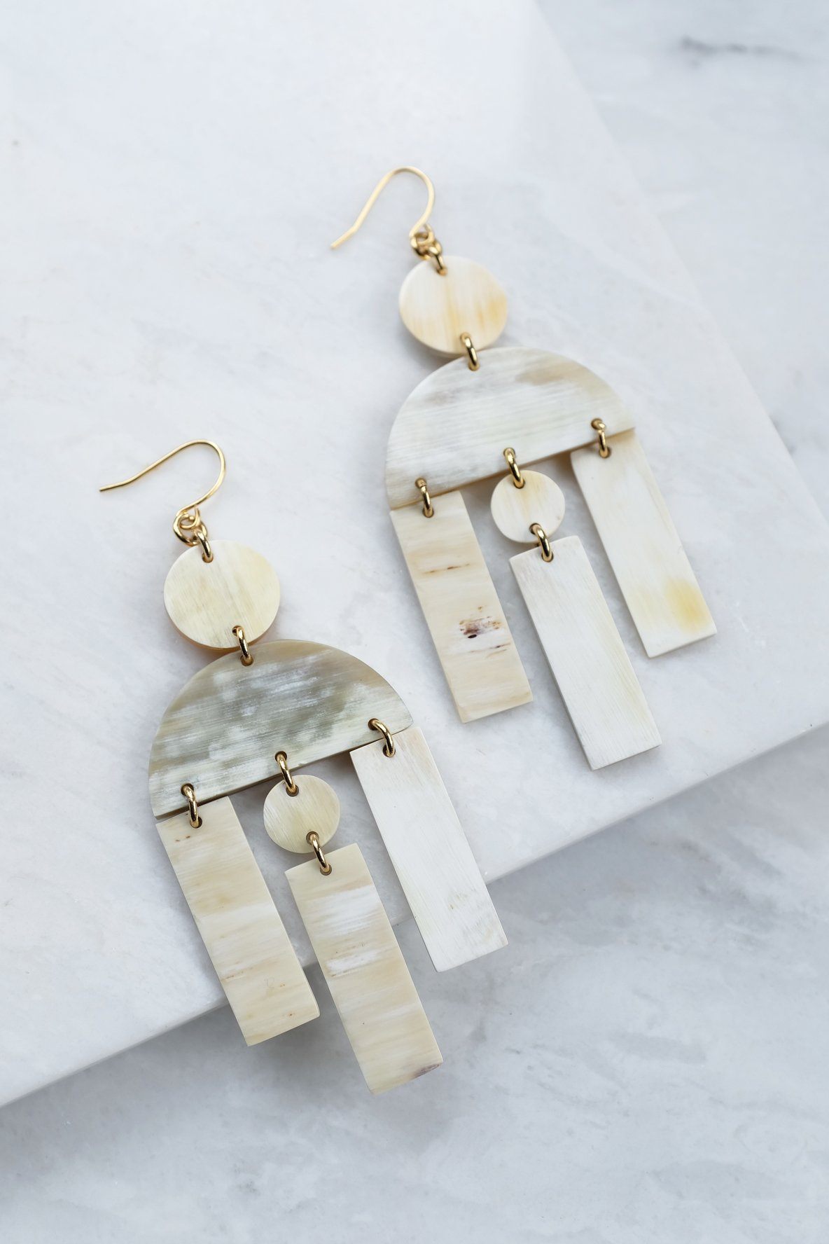 Hoang Hau Buffalo Horn Chandelier Statement Earrings - RoshelLuxe.com