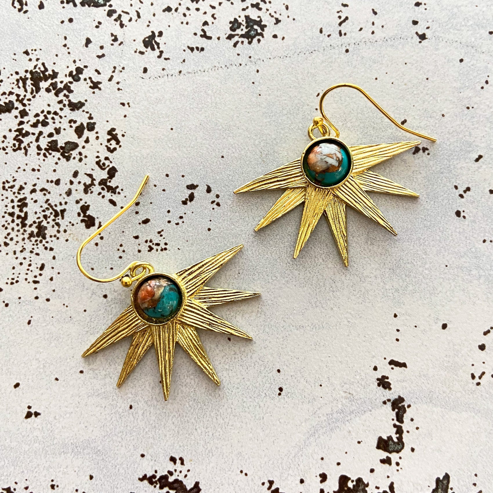 Sun Goddess Earrings with Copper Oyster Turquoise - RoshelLuxe.com
