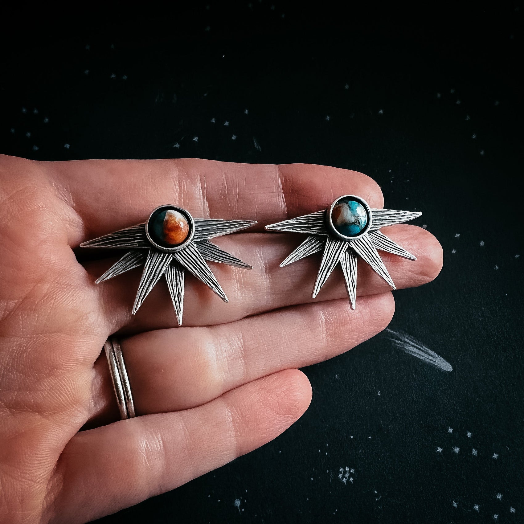 Sun Goddess Earrings with Copper Oyster Turquoise - RoshelLuxe.com