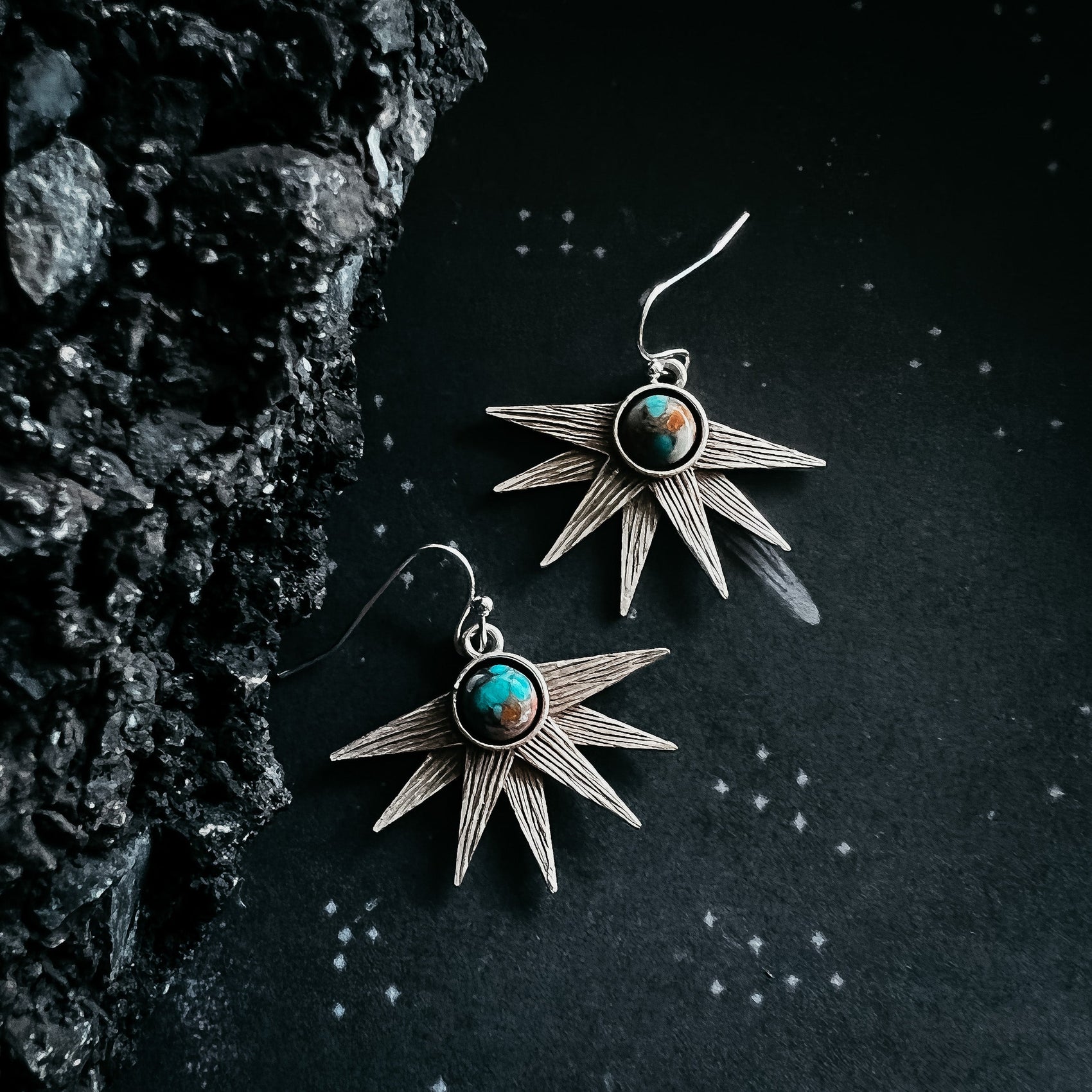 Sun Goddess Earrings with Copper Oyster Turquoise - RoshelLuxe.com