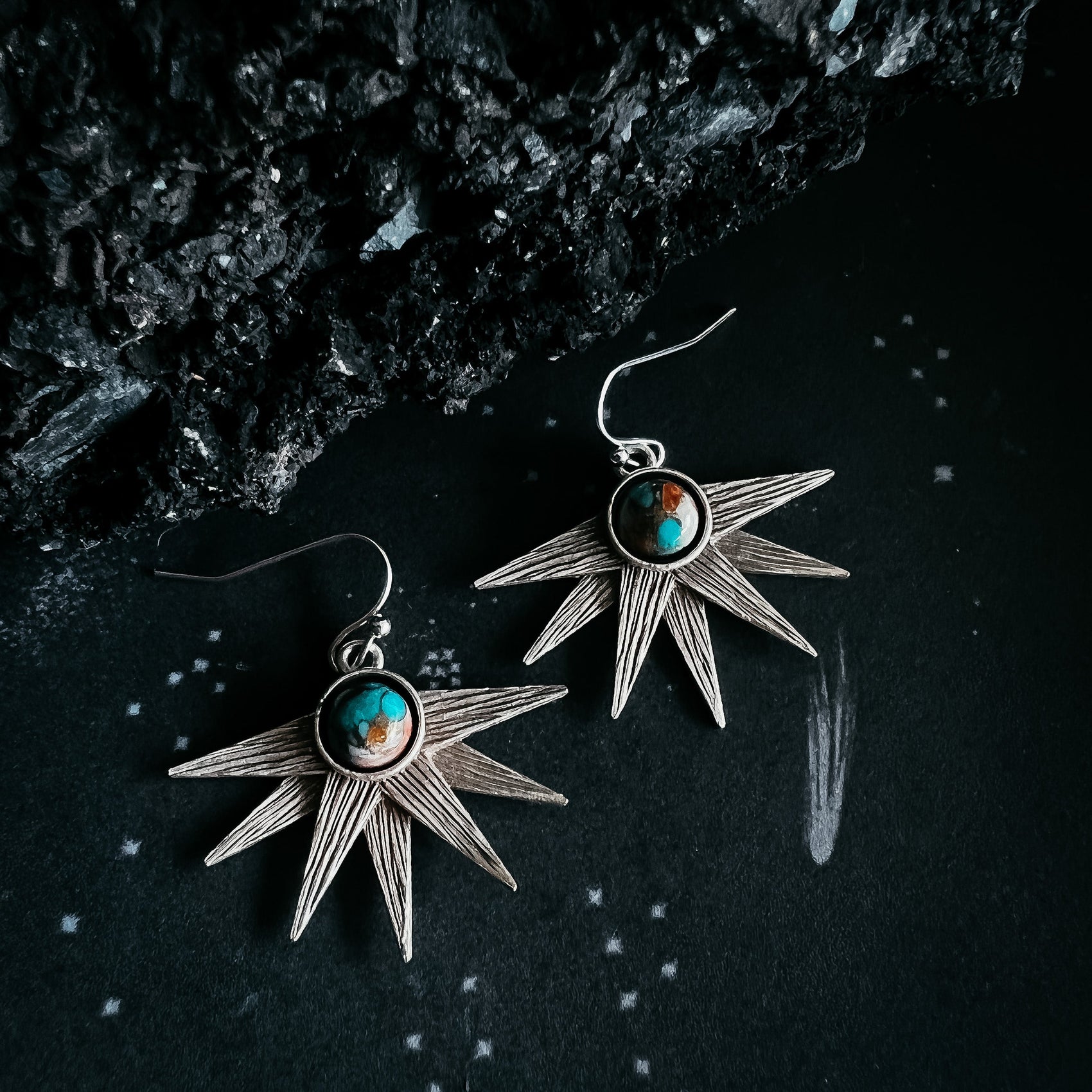 Sun Goddess Earrings with Copper Oyster Turquoise - RoshelLuxe.com