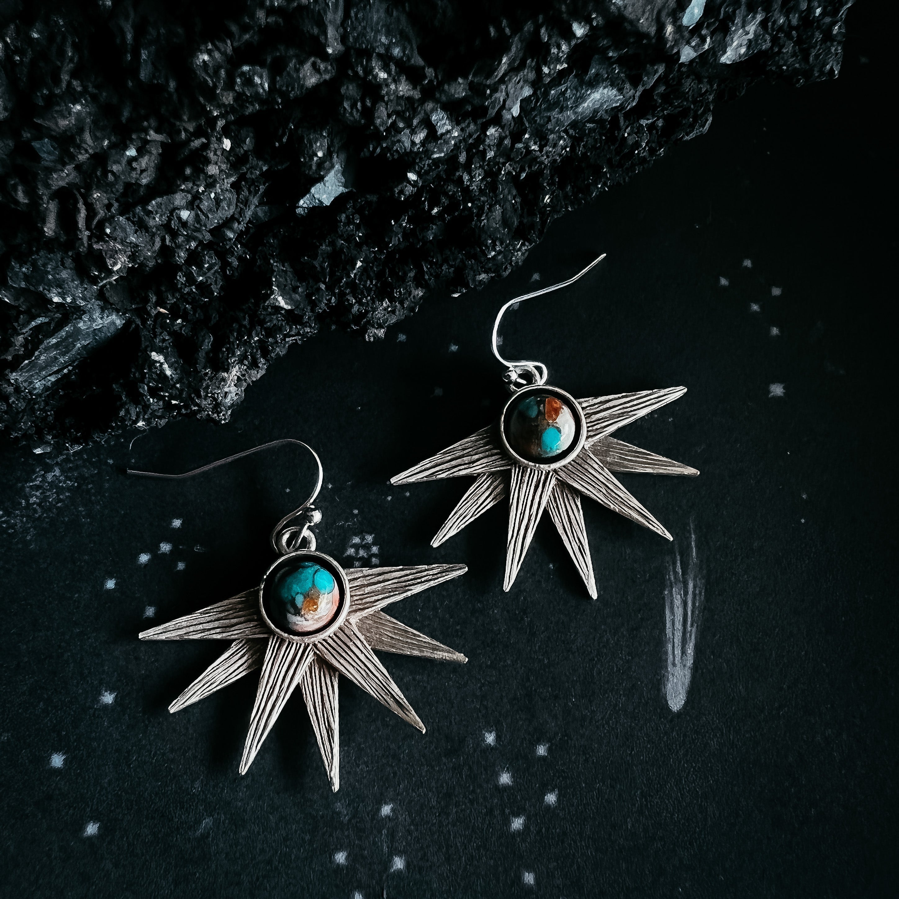 Sun Goddess Earrings with Copper Oyster Turquoise