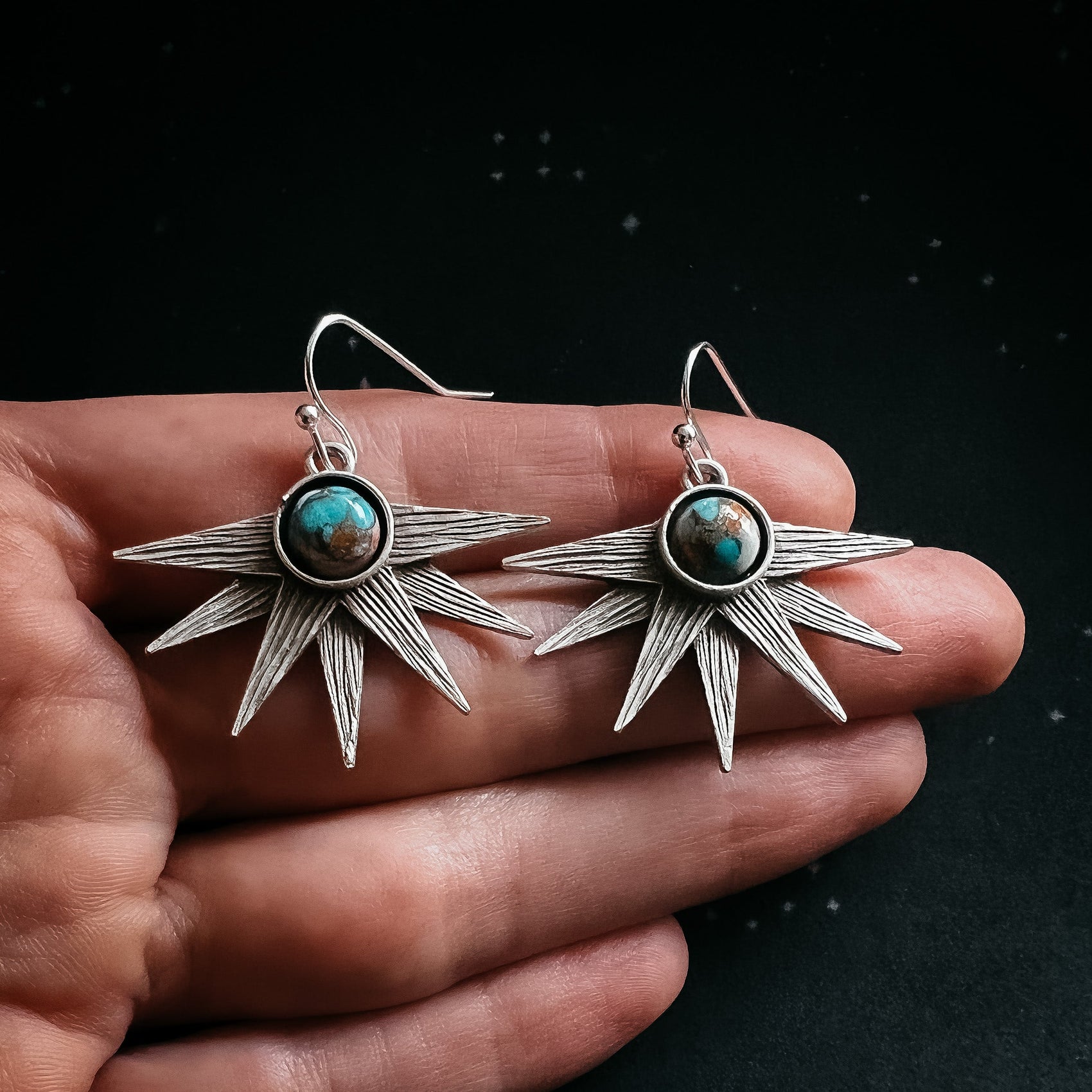 Sun Goddess Earrings with Copper Oyster Turquoise - RoshelLuxe.com
