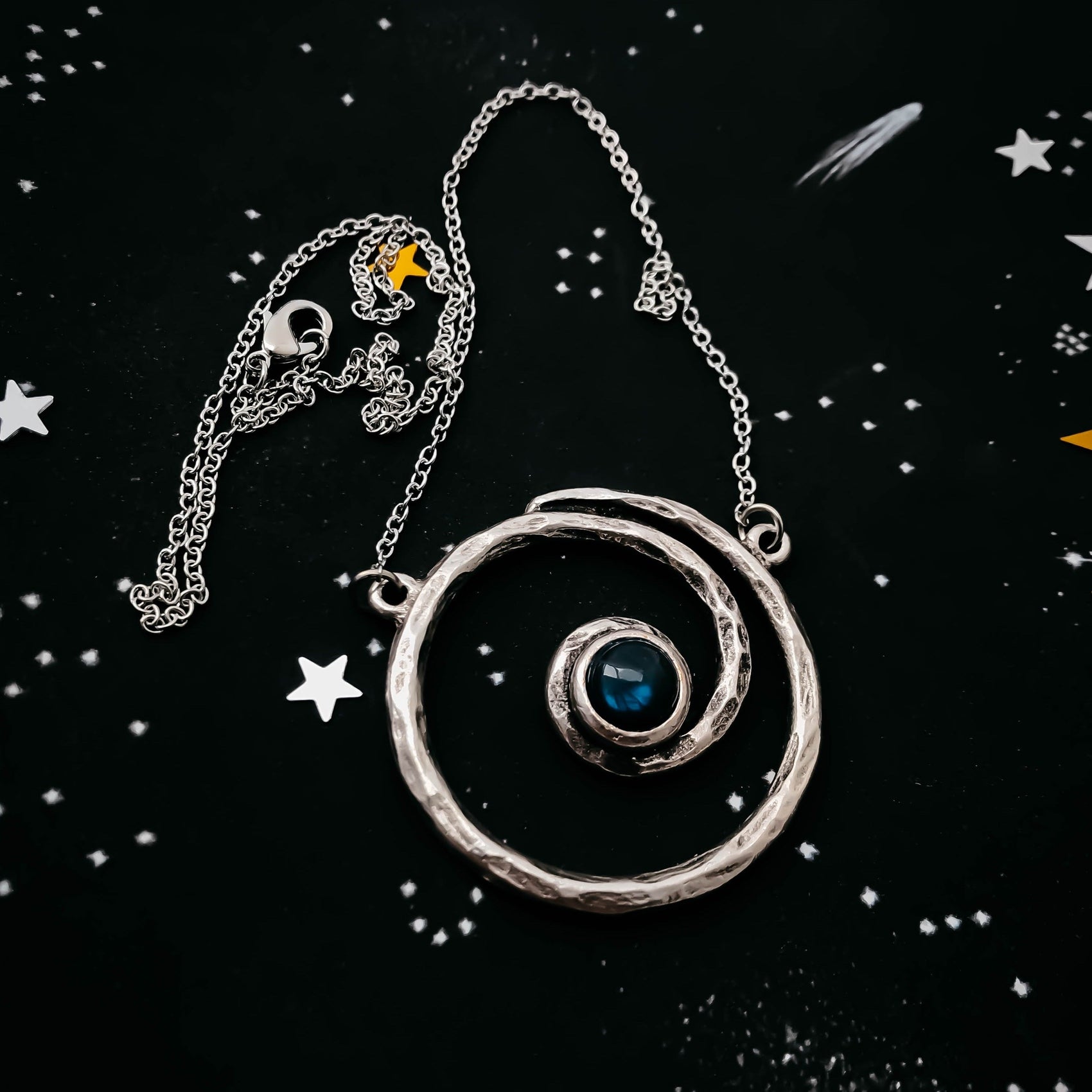 Milky Way Jewelry Set - Spiral Silver Necklace and Earrings with Labradorite - RoshelLuxe.com