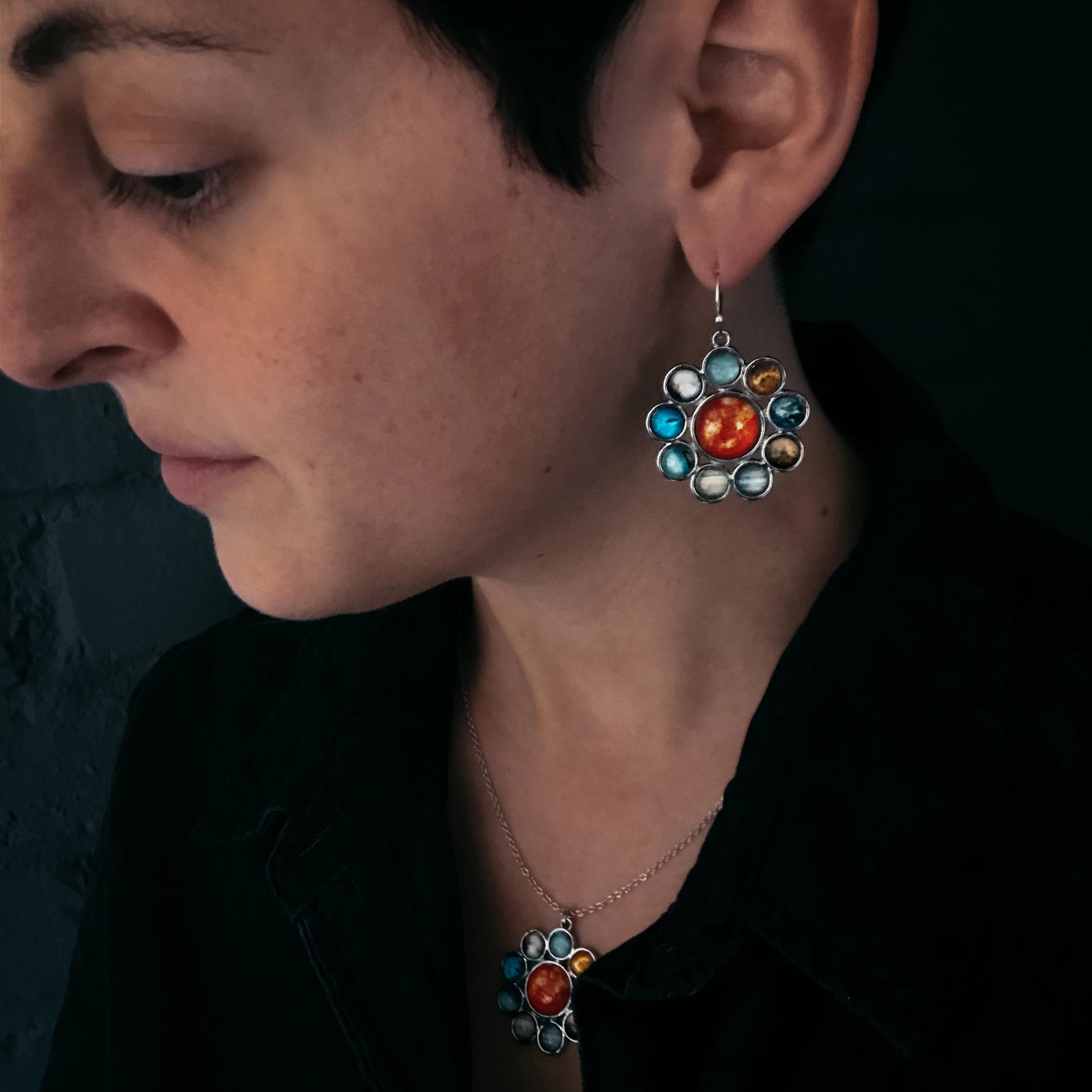 Solar System Halo Dangle Earrings - RoshelLuxe.com