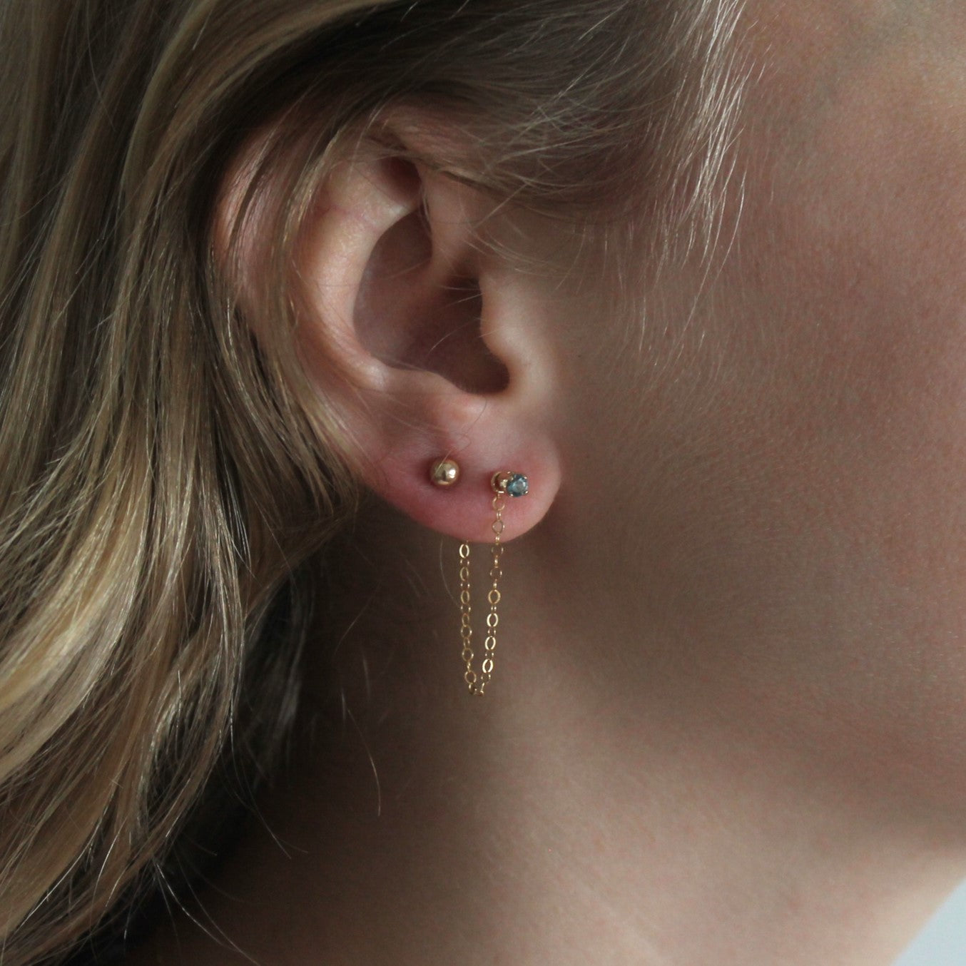 Gemstone chain link stud earrings for women- RoshelLuxe.com