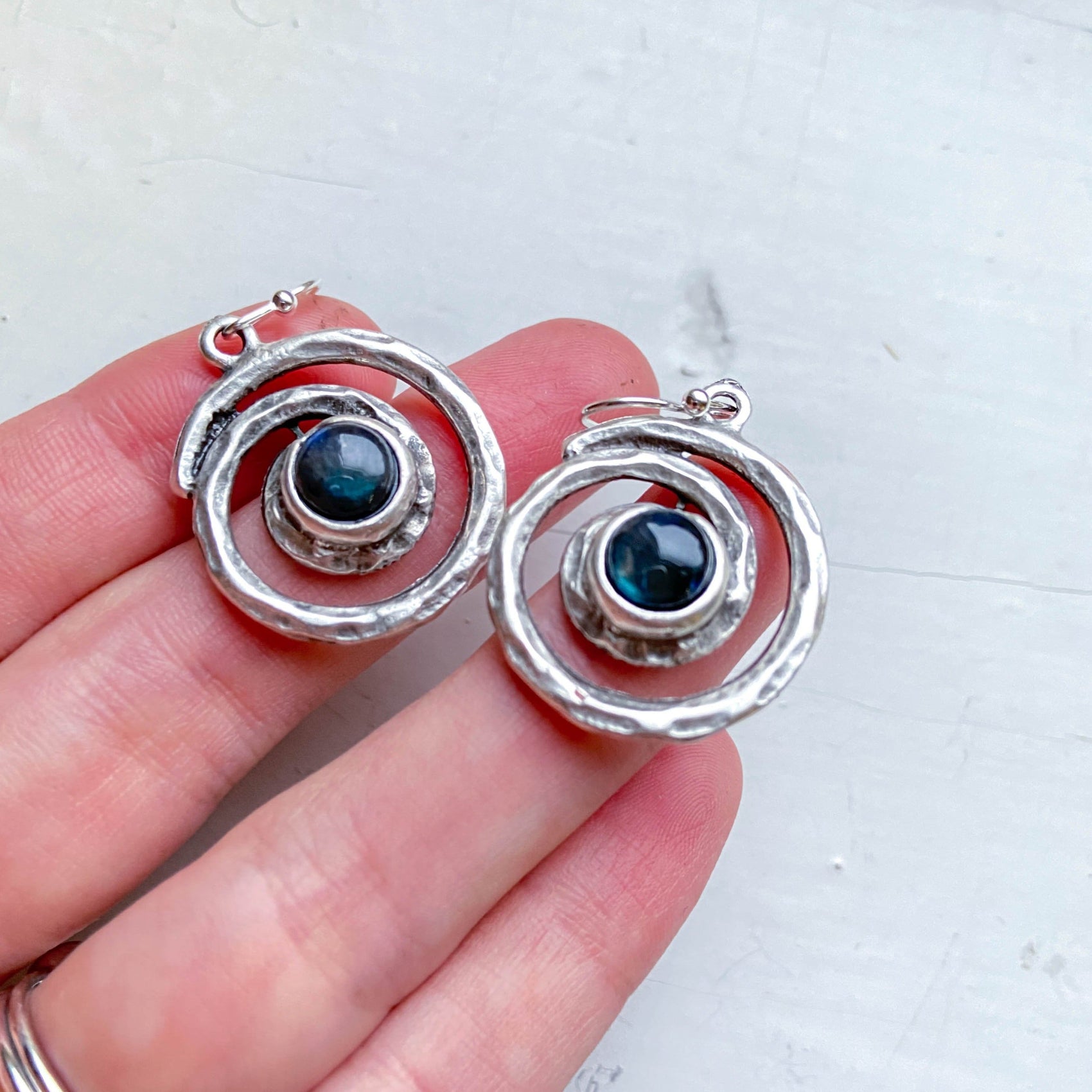 Milky Way Jewelry Set - Spiral Silver Necklace and Earrings with Labradorite - RoshelLuxe.com