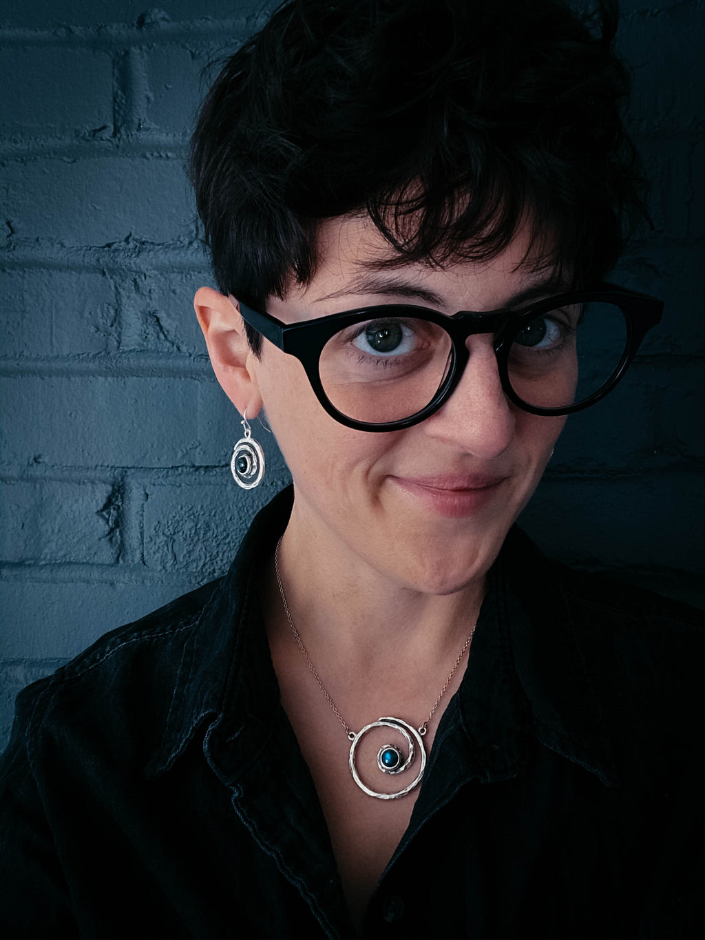 Milky Way Jewelry Set - Spiral Silver Necklace and Earrings with Labradorite