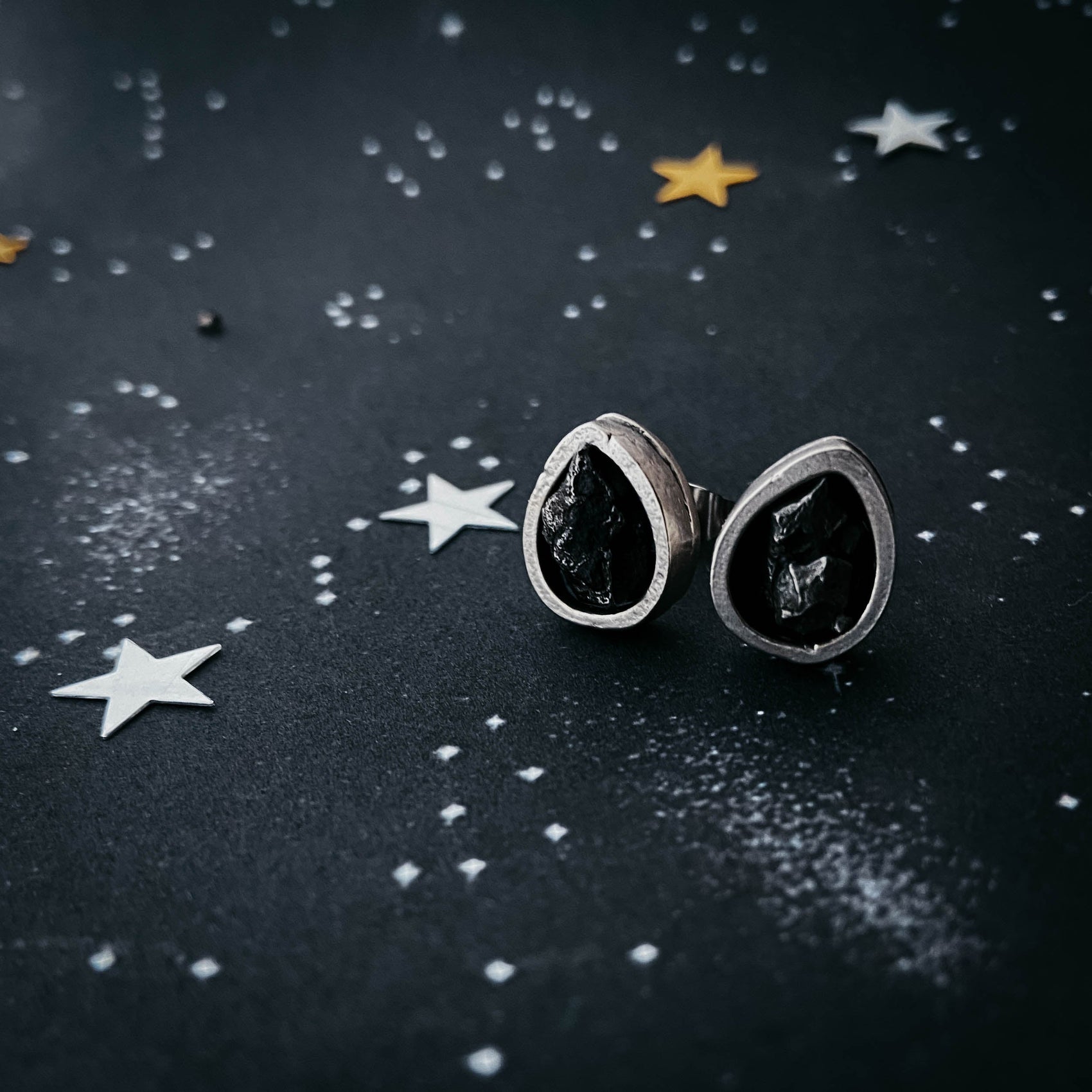 Pear Shaped Teardrop Meteorite Stud Earrings - RoshelLuxe.com